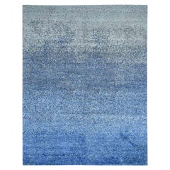 Blue Transformation Pure Silk with Wool Hand Knotted Oriental Rug
