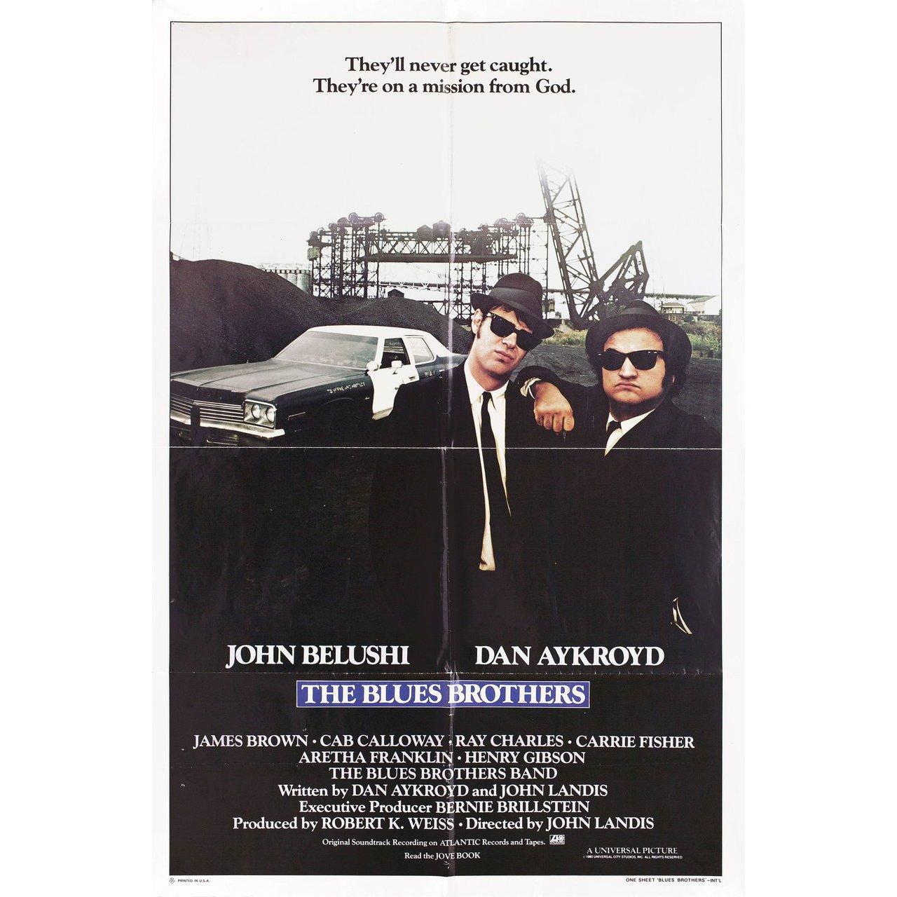 Original 1980 U.S. one sheet poster for the film The Blues Brothers directed by John Landis with John Belushi / Dan Aykroyd / James Brown / Cab Calloway. Very good condition, folded with pinholes. Many original posters were issued folded or were