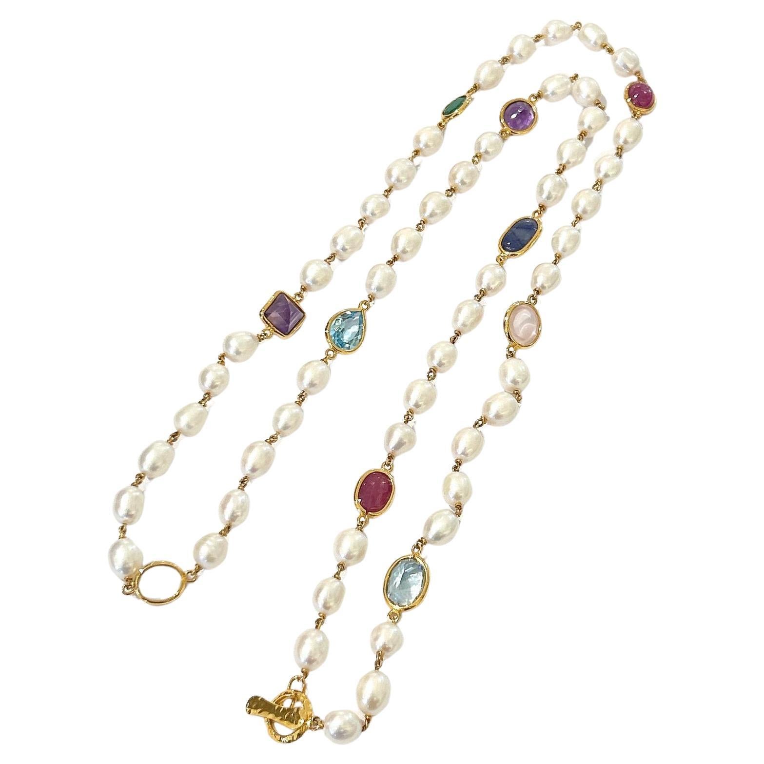 Colgante Bochic "Capri" de ópalo y zafiros de fantasía en oro de 22 quilates y plata en venta