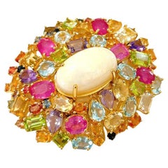 Retro The Bochic "Capri" Opal, Ruby, Sapphire & Multi Gem Brooch In 22K Gold & Silver