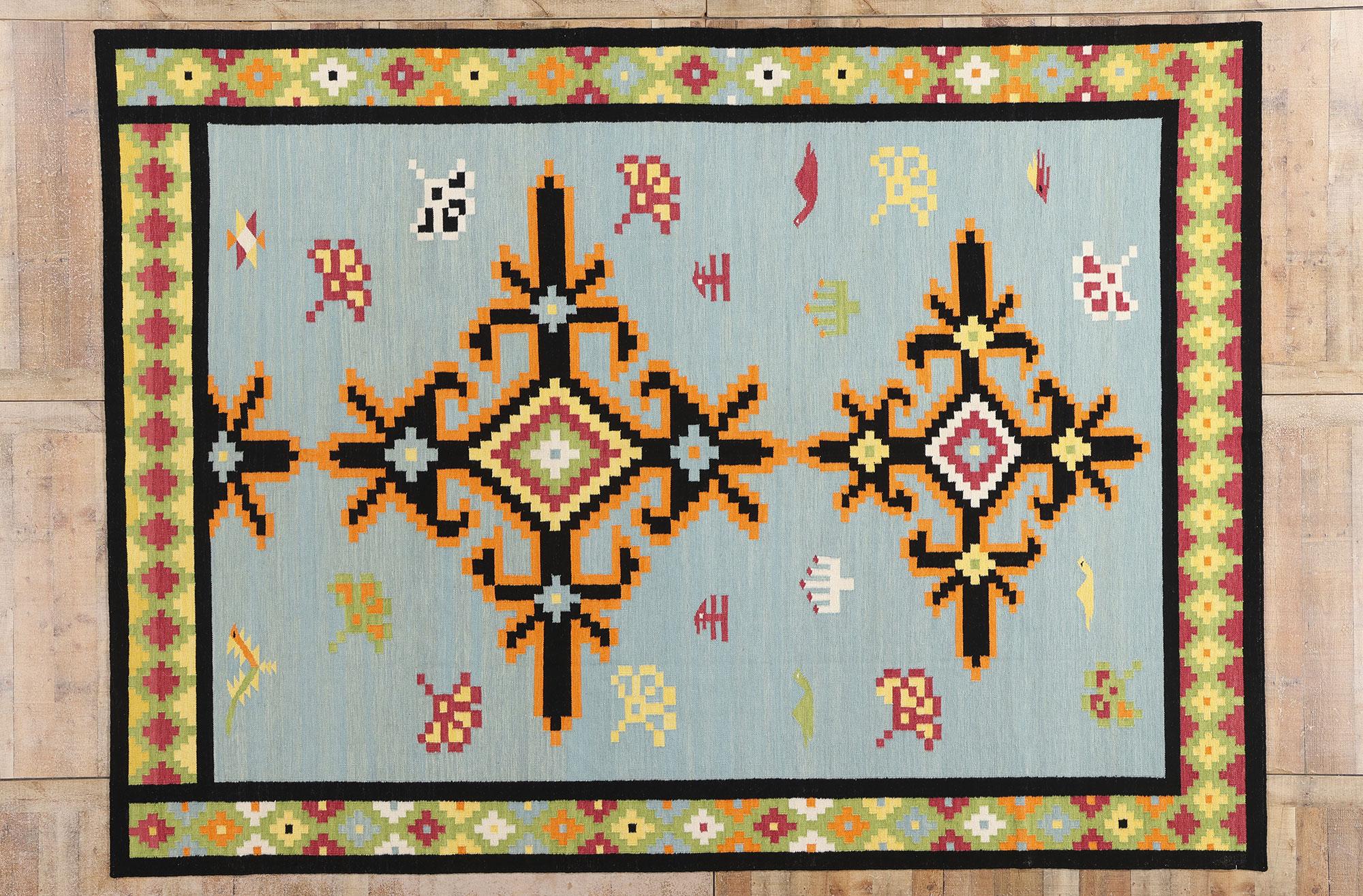 La bussola boema: Un moderno kilim tribale dalla geometria eterea in vendita 2