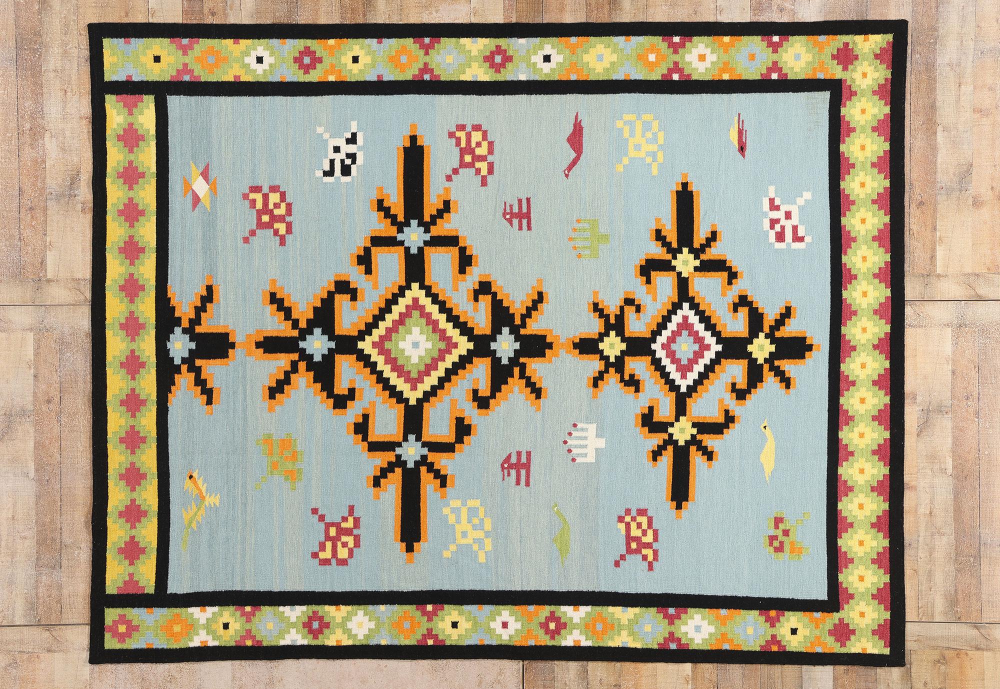 La bussola boema: Un moderno kilim tribale dalla geometria eterea in vendita 2