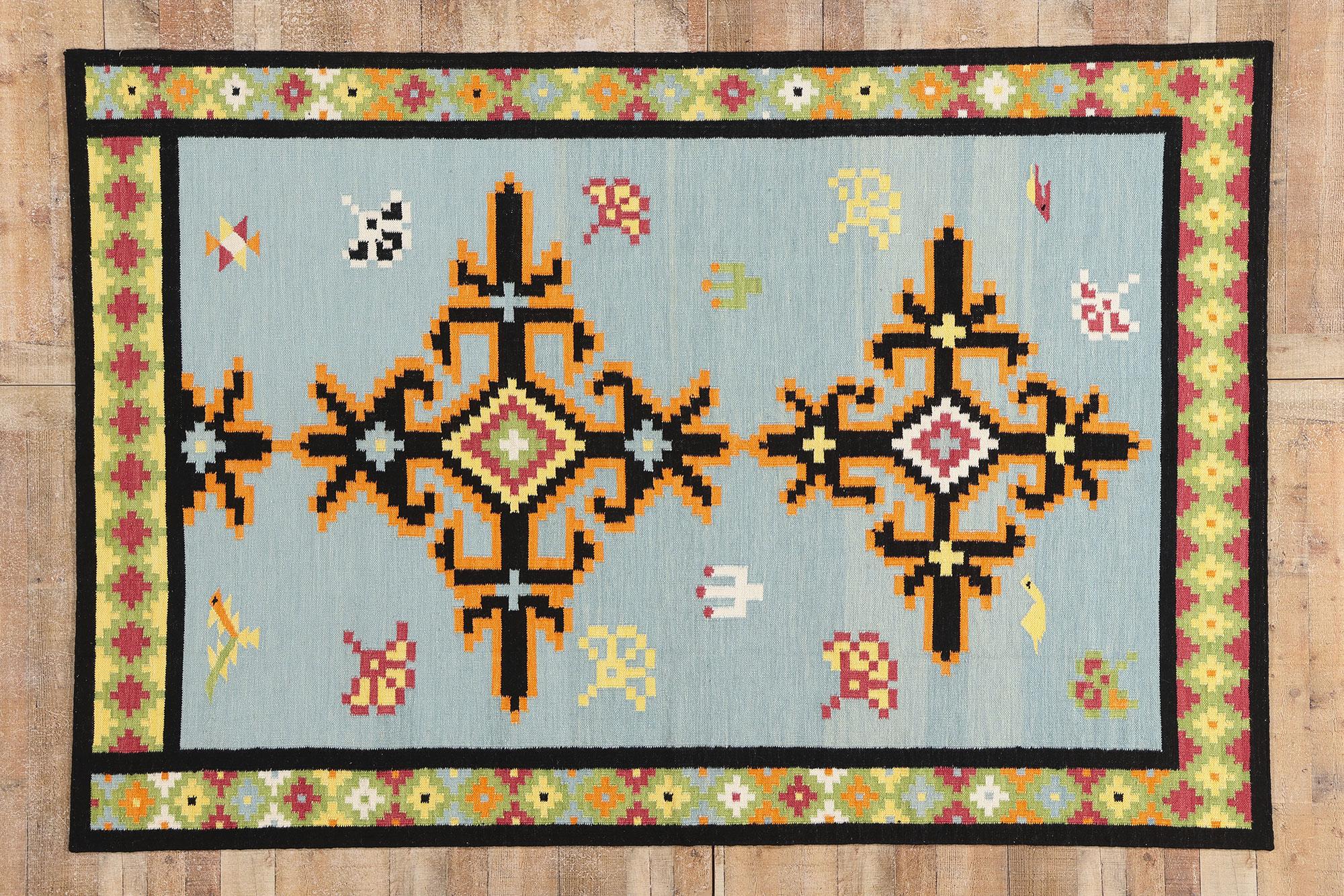The Bohemian Compass: A Modern Tribal Kilim of Ethereal Geometry For Sale 2