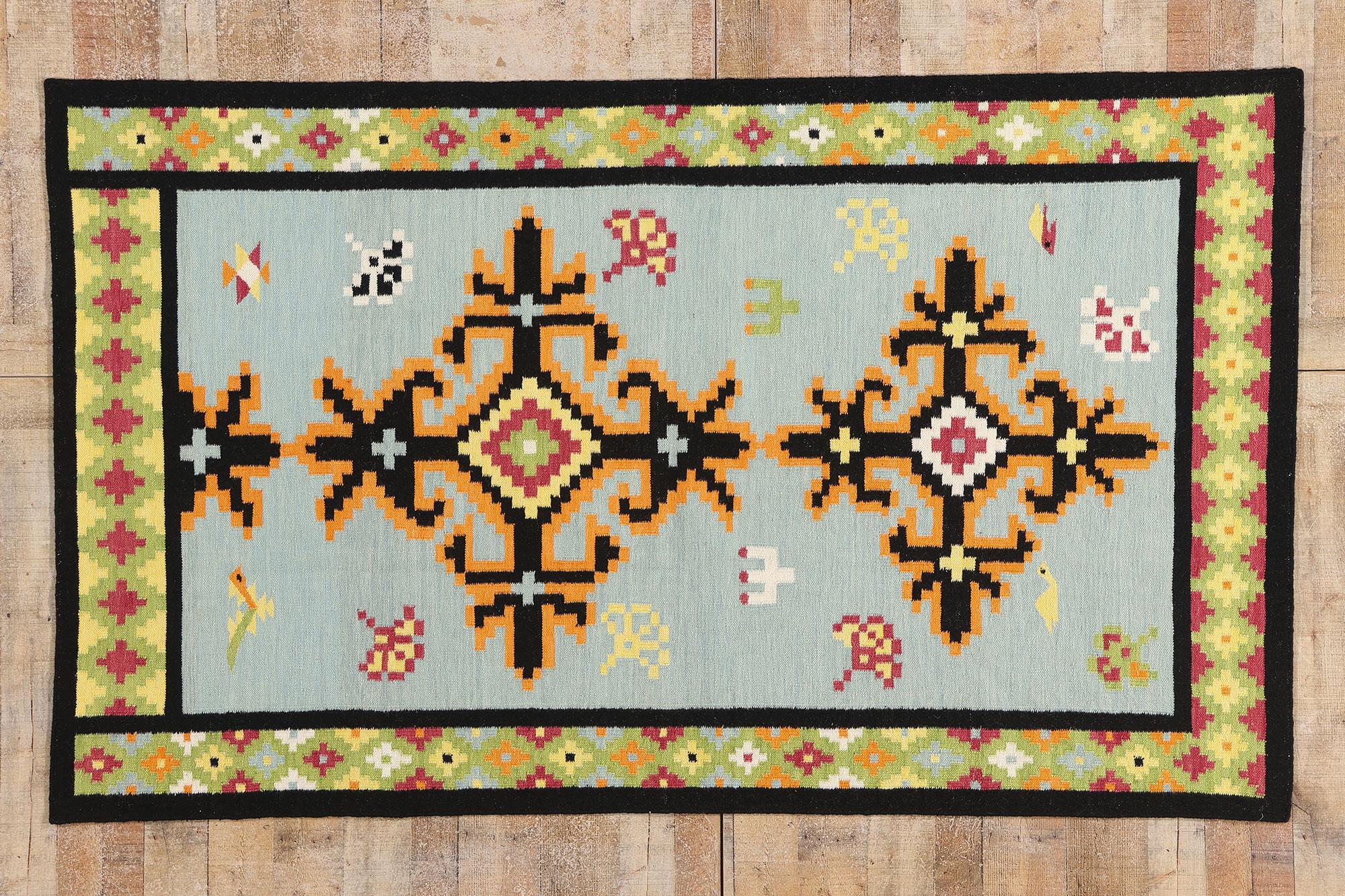 La boussole de Bohème : Un kilim tribal moderne à la géométrie éthérée en vente 2