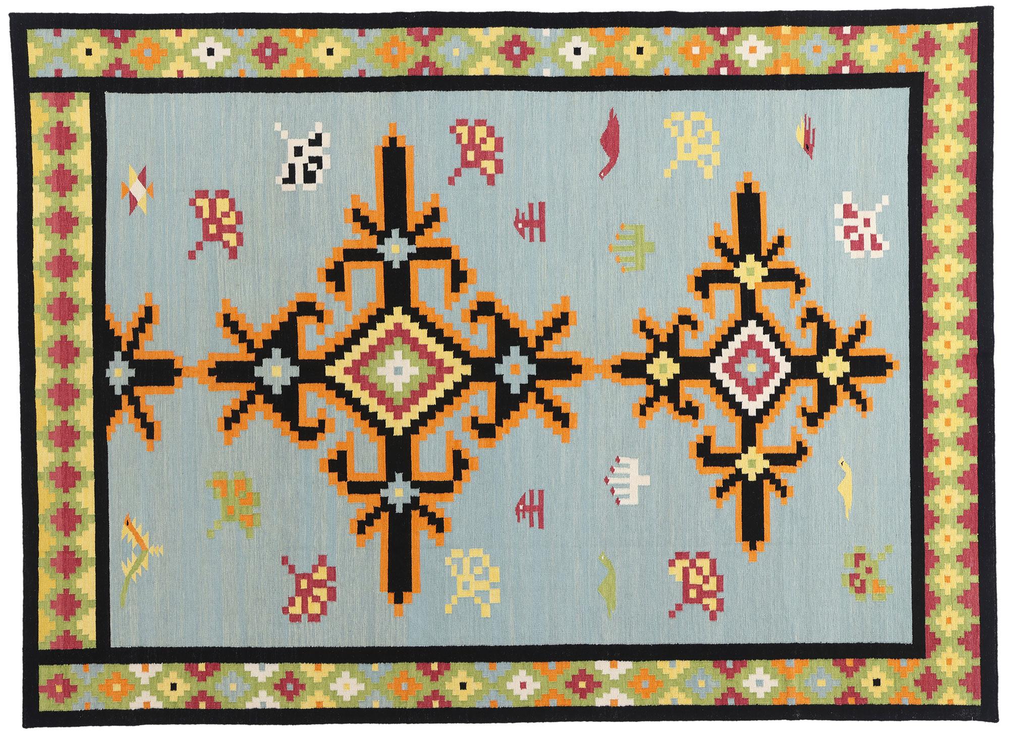 La bussola boema: Un moderno kilim tribale dalla geometria eterea in vendita 3