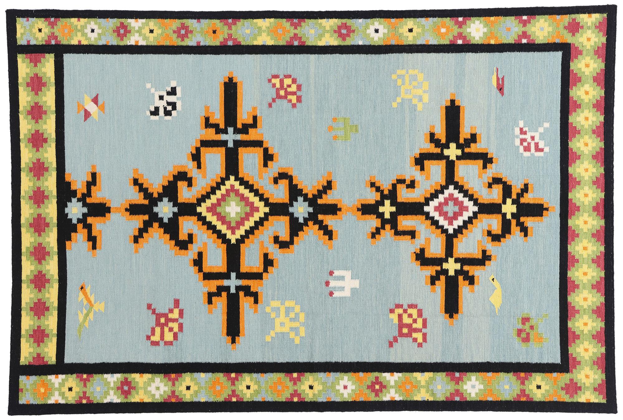 The Bohemian Compass: A Modern Tribal Kilim of Ethereal Geometry For Sale 3