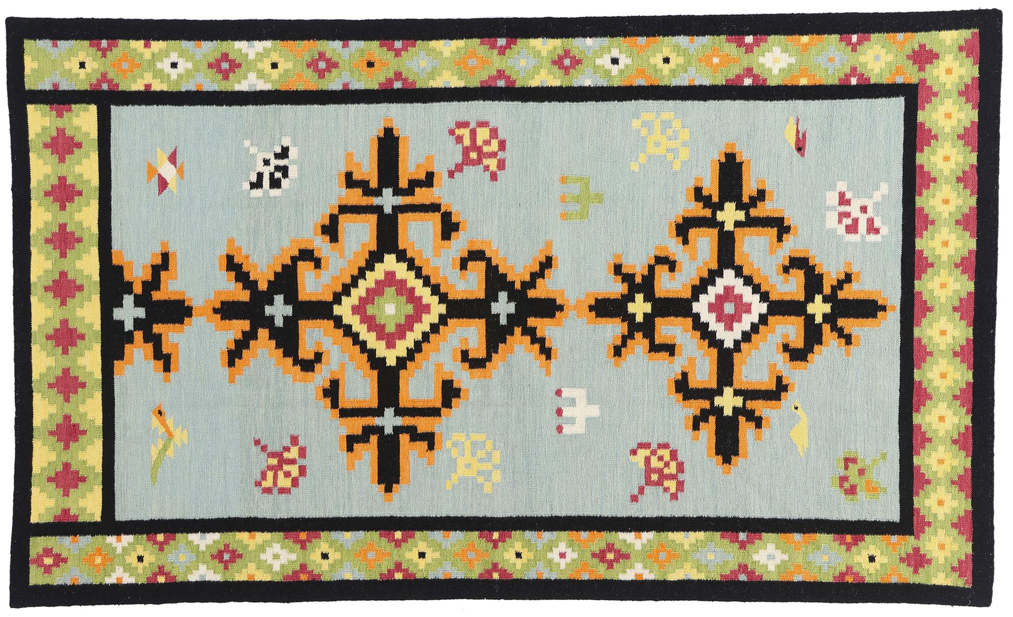 La boussole de Bohème : Un kilim tribal moderne à la géométrie éthérée en vente 3