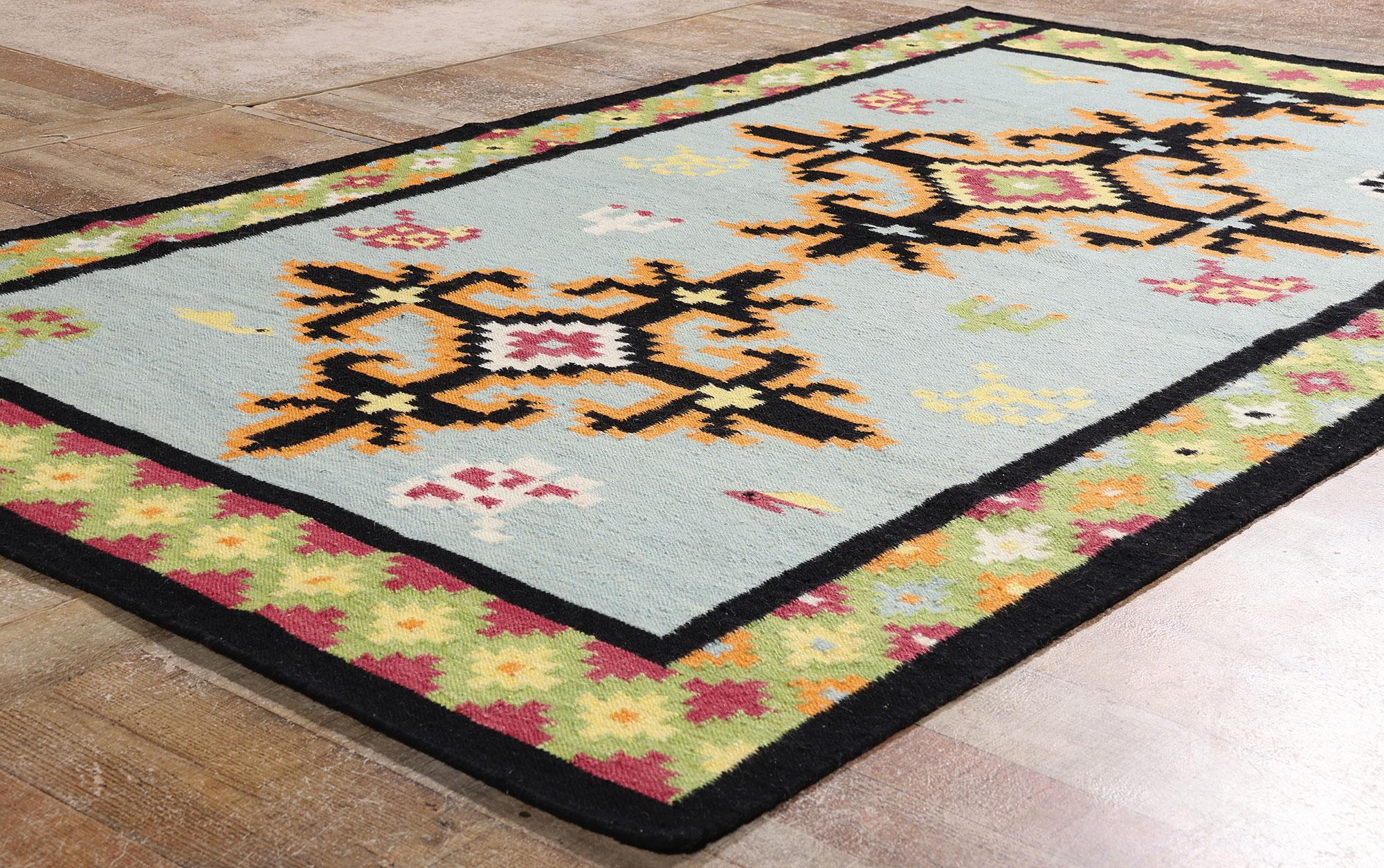 Mouvement esthétique La boussole de Bohème : Un kilim tribal moderne à la géométrie éthérée en vente