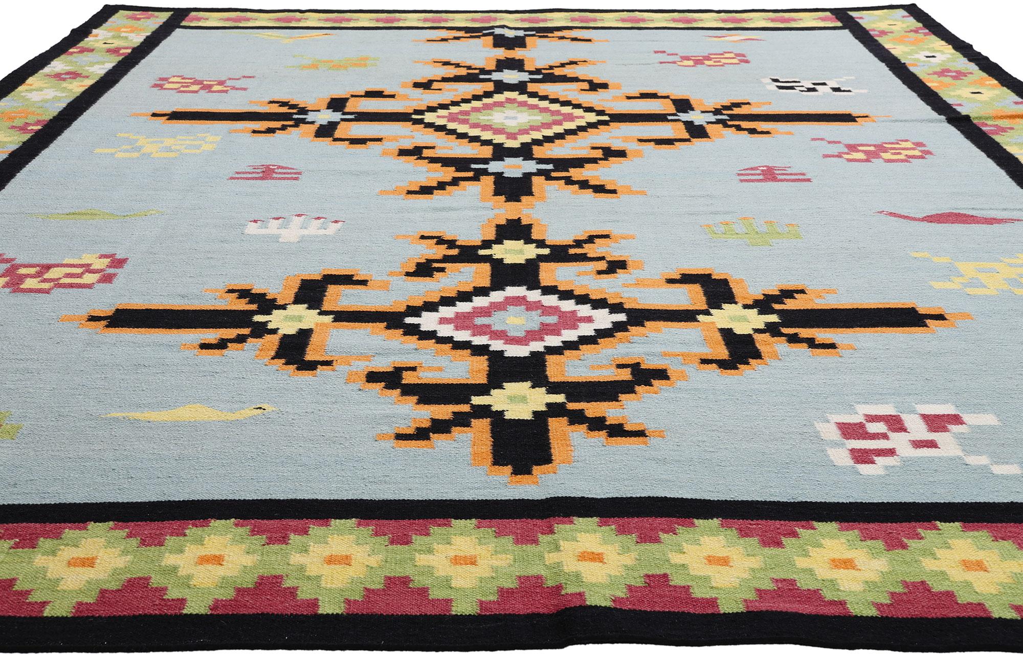 Annodato a mano La bussola boema: Un moderno kilim tribale dalla geometria eterea in vendita