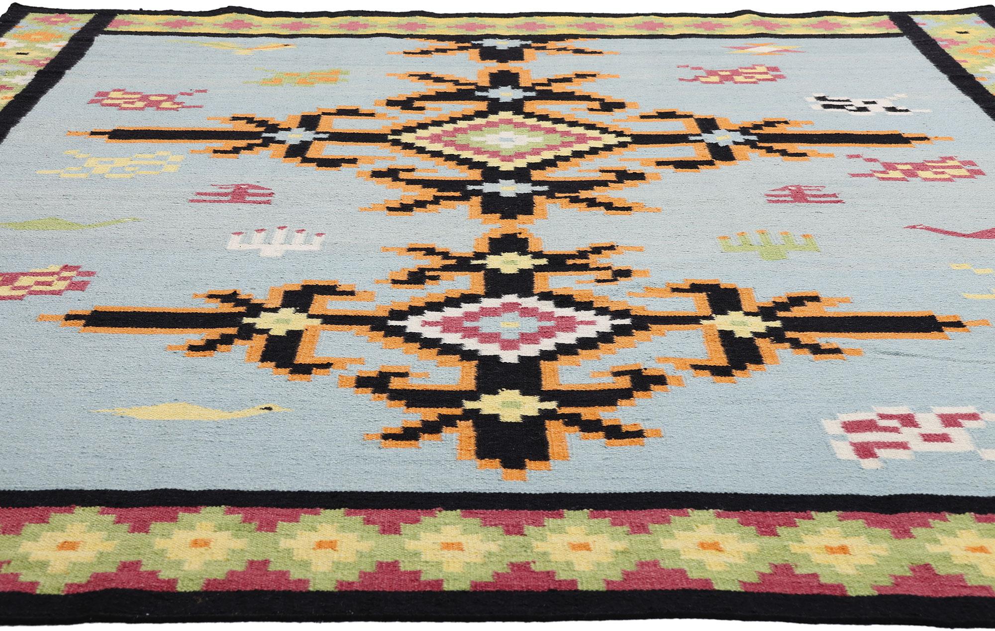 Annodato a mano La bussola boema: Un moderno kilim tribale dalla geometria eterea in vendita
