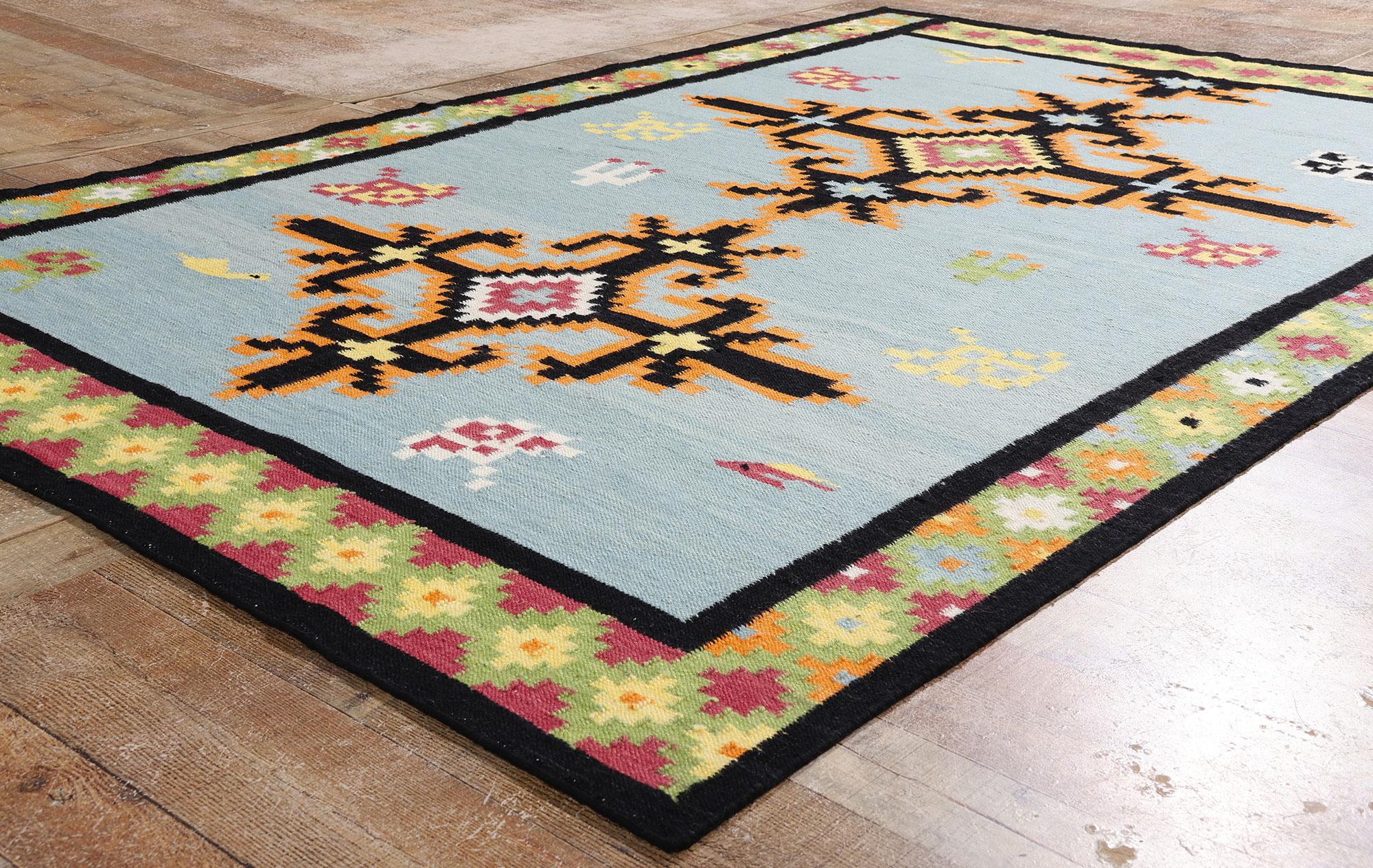 Hand-Knotted The Bohemian Compass: A Modern Tribal Kilim of Ethereal Geometry For Sale