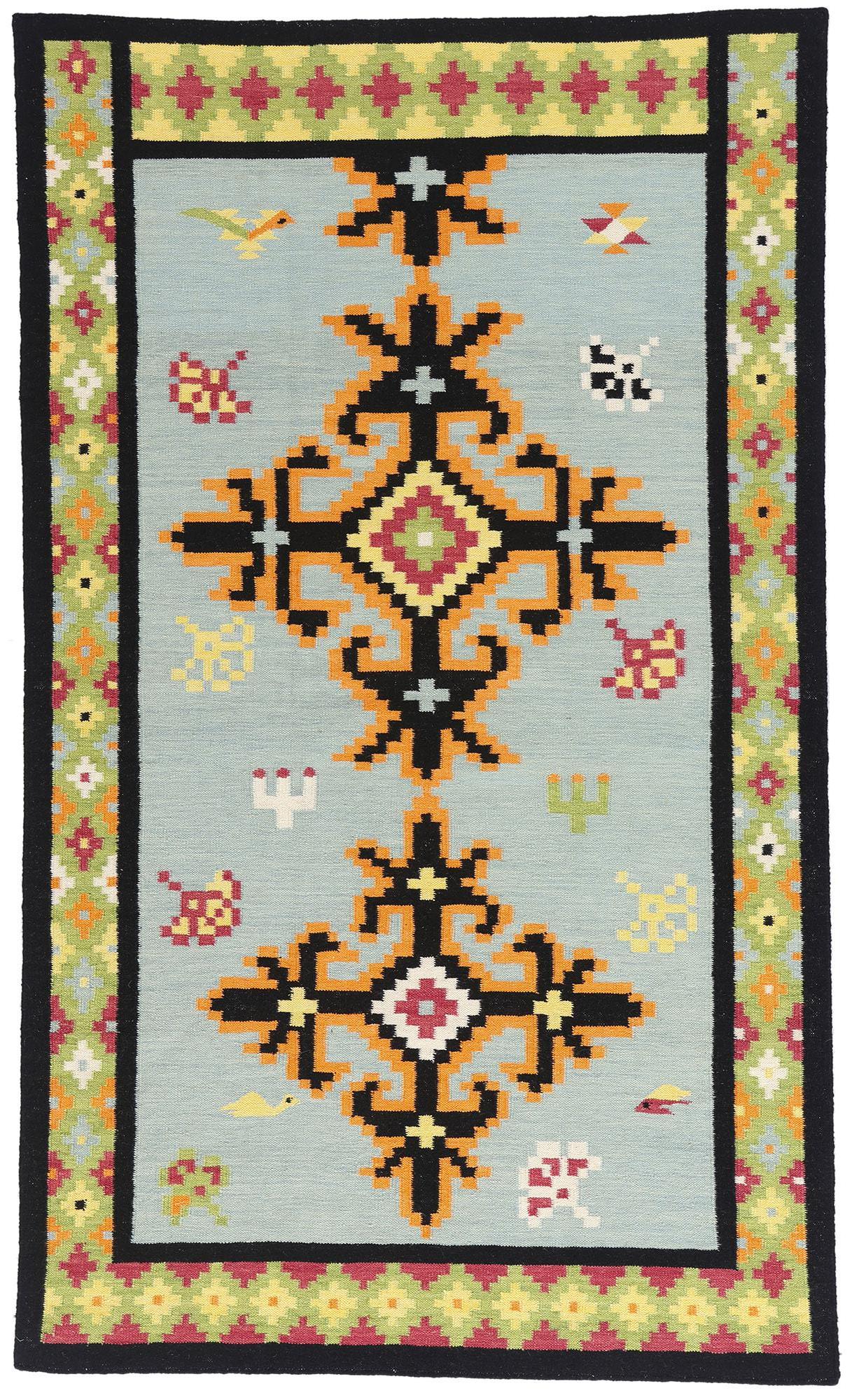 La boussole de Bohème : Un kilim tribal moderne à la géométrie éthérée en vente