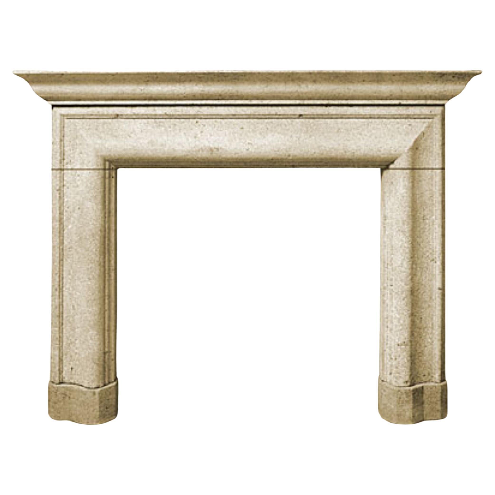 The Bolection B: A Classical Stone Fireplace Profile with Shelf and Plinths For Sale