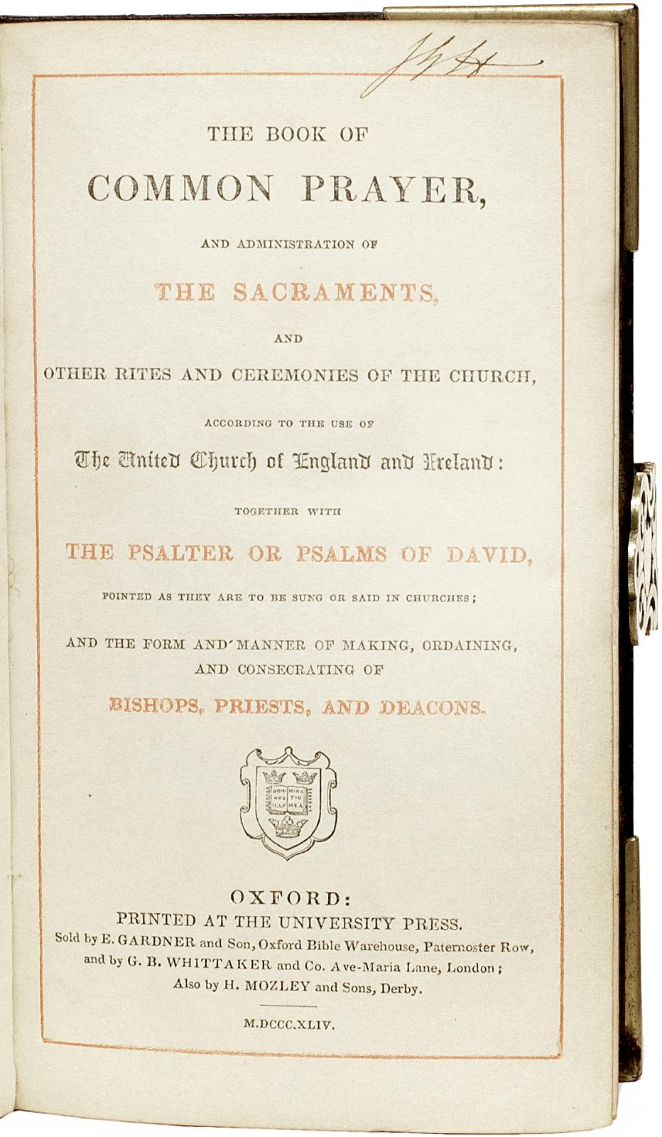British The Book of Common Prayer - 1844 - IN A FINE BRASS MOUNTED LEATHER BINDING !