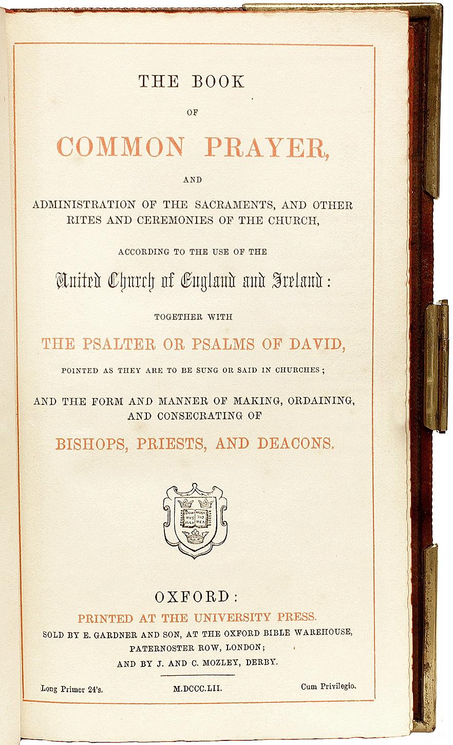 Metà XIX secolo Il Libro delle preghiere comuni - 1852 - in una bella rilegatura in pelle montata in ottone! in vendita