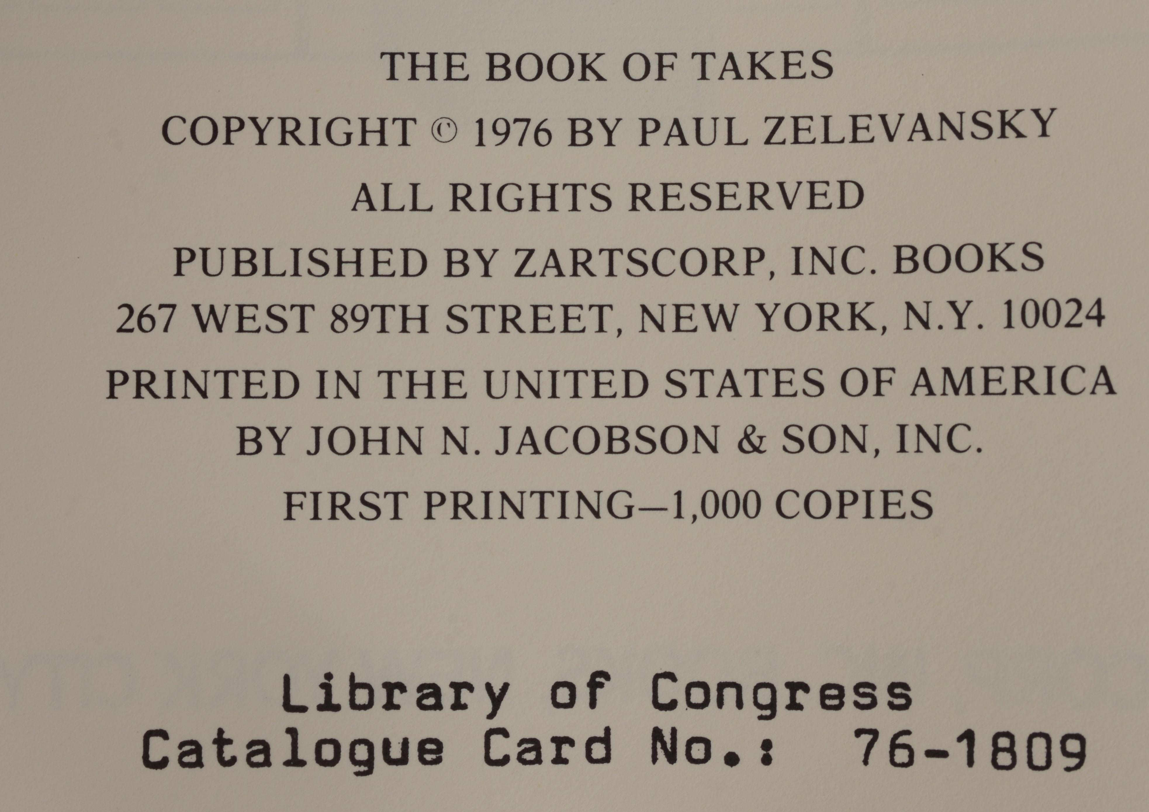 Papier The Book of Takes de Paul Zelevansky, signé Ltd 1st ED en vente