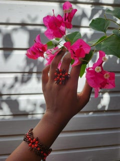 The Botanique Scarlet Bloom Bracelet and Ring Set