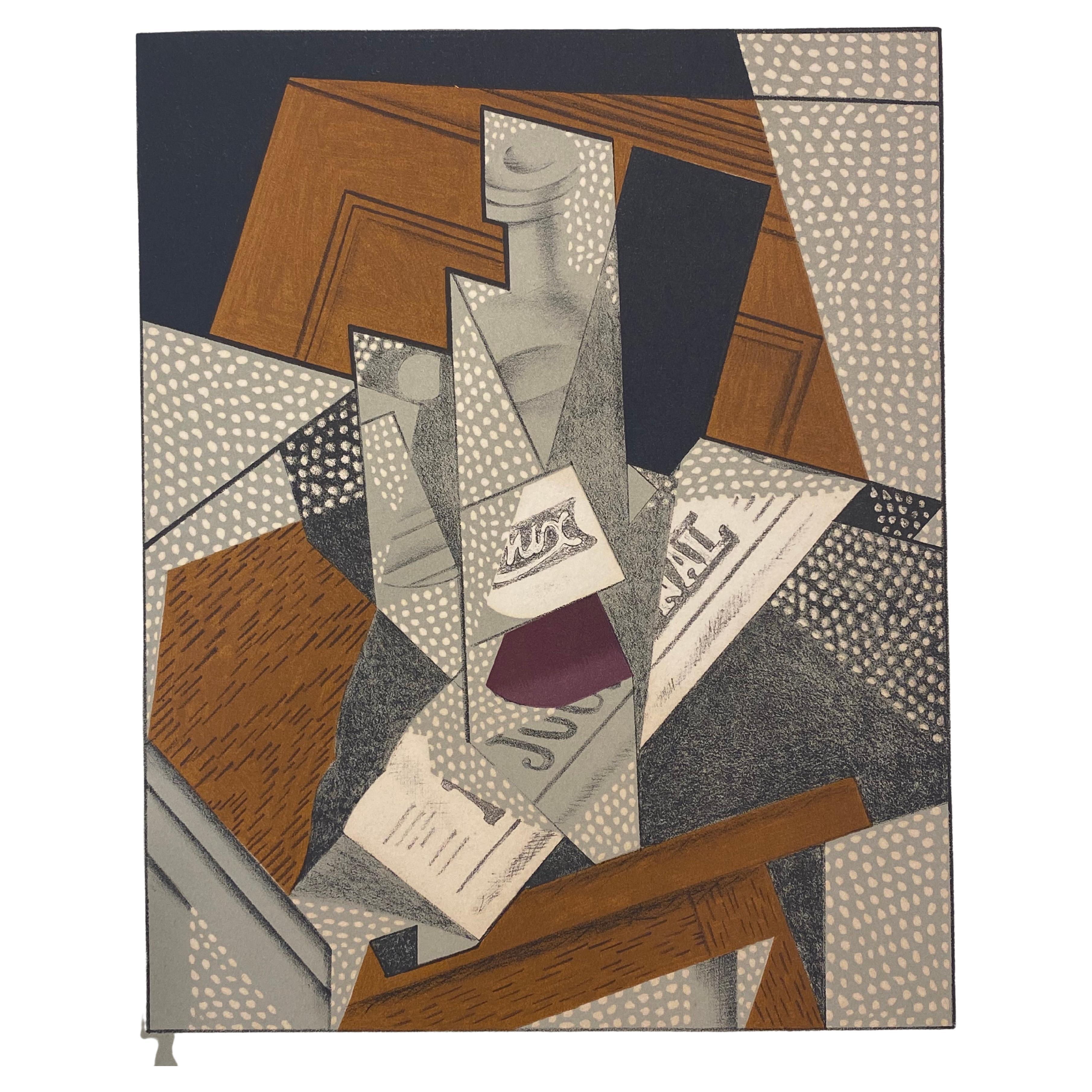 "The Bottle" by Juan Gris  Lithograph on cardboard For Sale