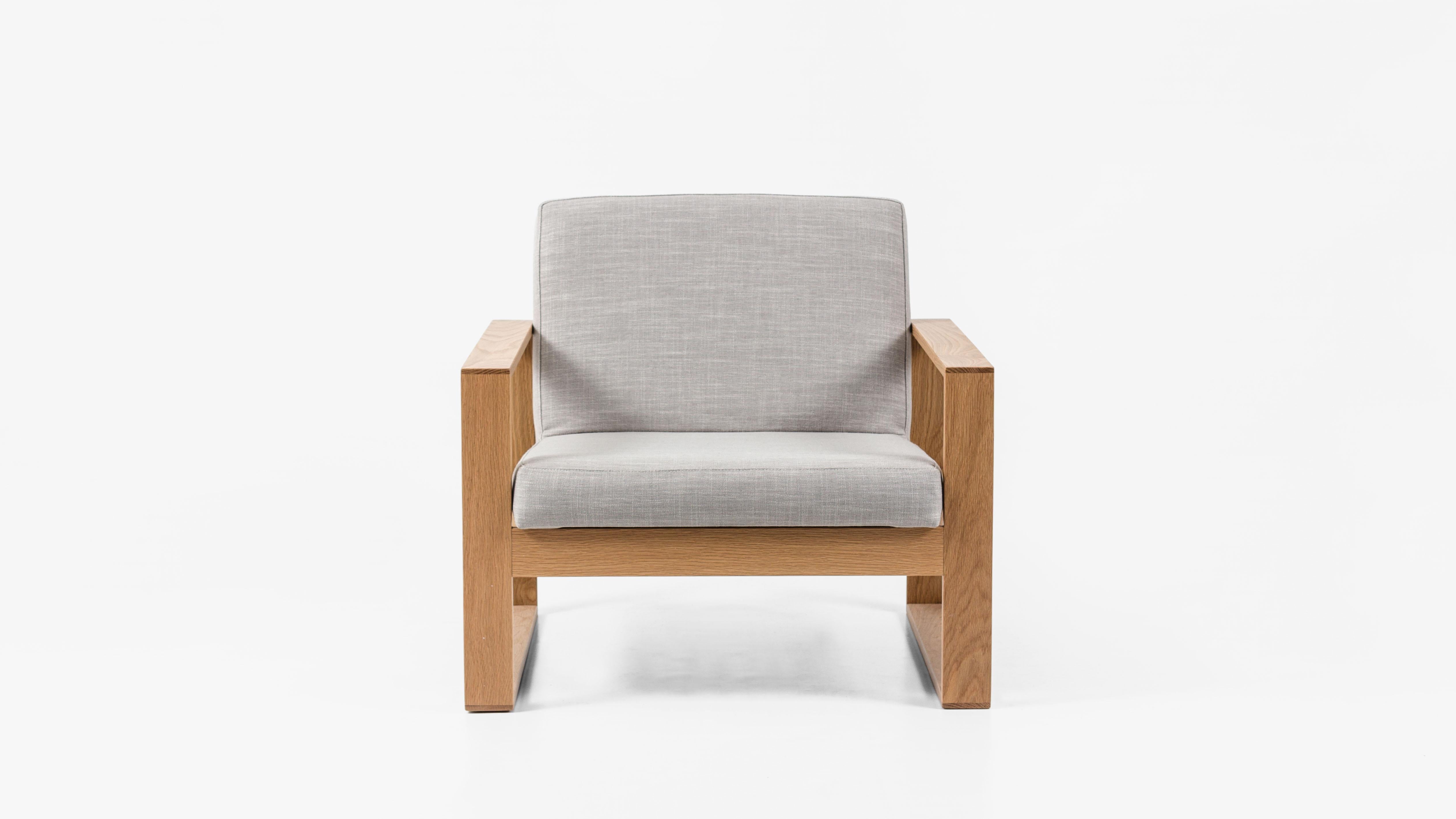 Australian The Box Chair Modern Lounge in American Oak with concrete grey Upholstery For Sale