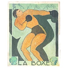 Vintage "The Boxer, " Striking Art Deco Painting in Pointillist Style, 1930s France