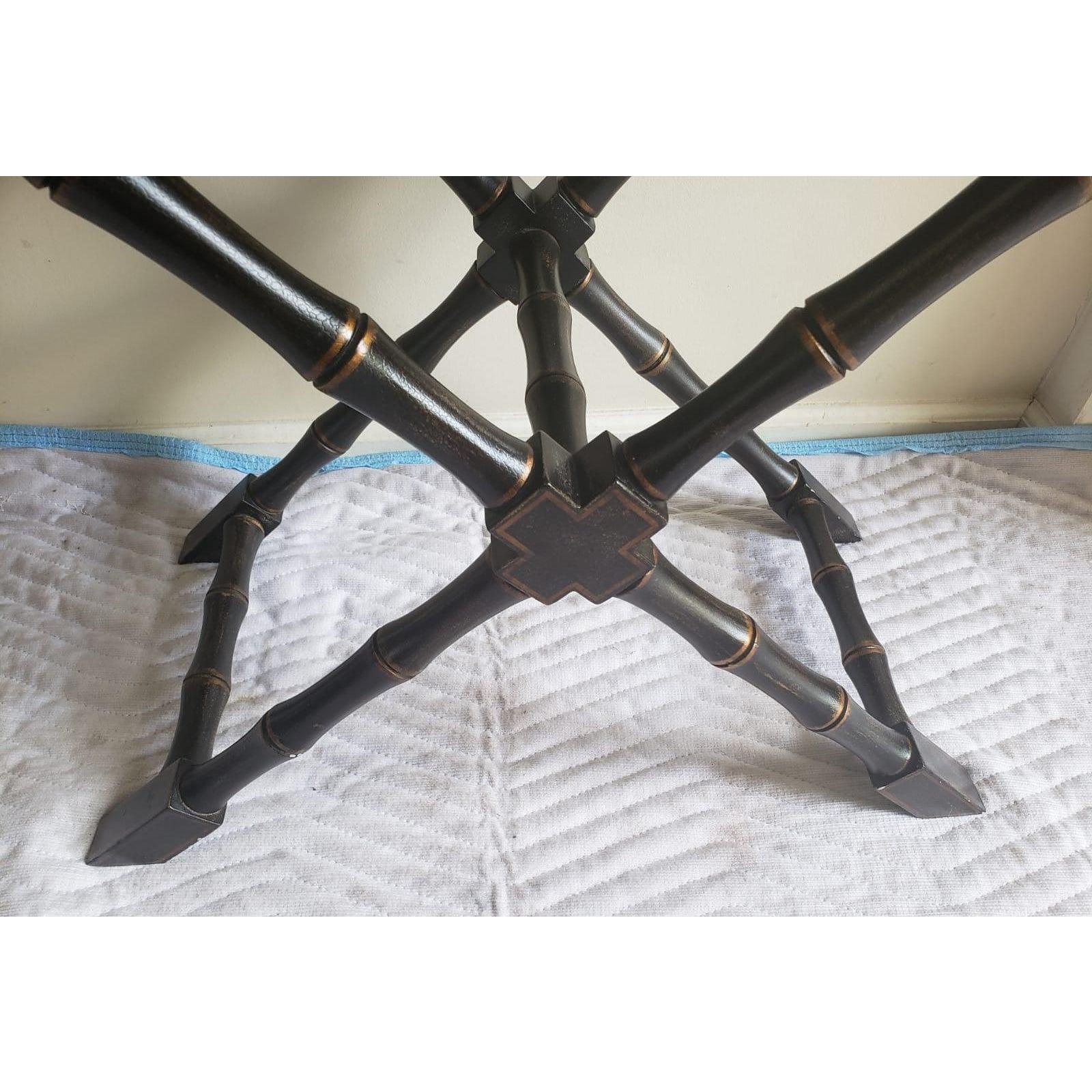 The Bradburn Home Neoclassical StyleTwo-Drawer Faux Bamboo Crossed Leg Table For Sale 2