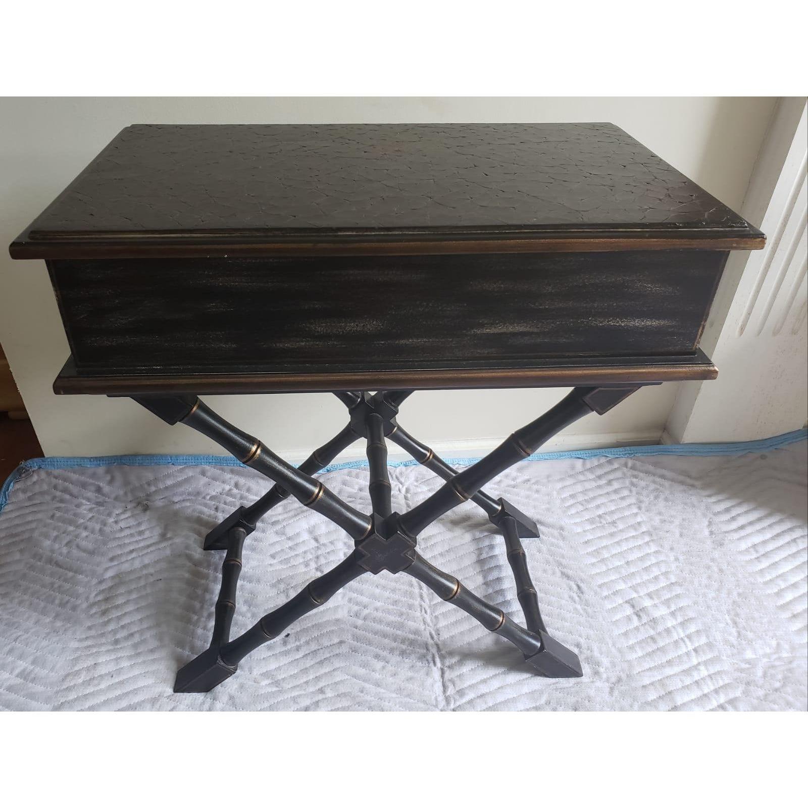 The Bradburn Home Neoclassical StyleTwo-Drawer Faux Bamboo Crossed Leg Table In Good Condition For Sale In Germantown, MD