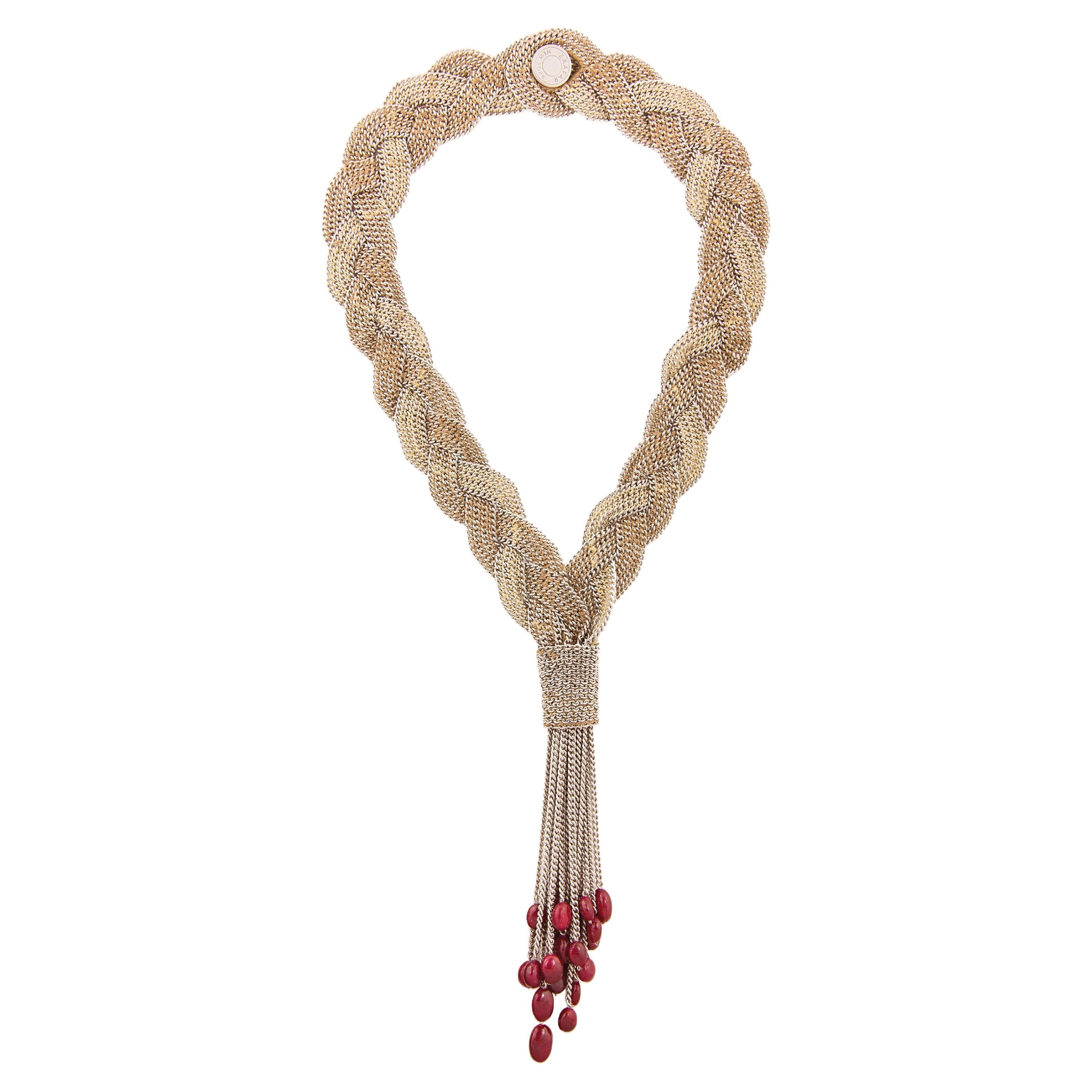 The Braid Necklace- Hand-sewn with Ruby For Sale