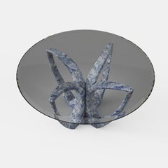 "The Diamond Lotus" Center Table ft. Sculptured Azul Bahia Granite and Glass