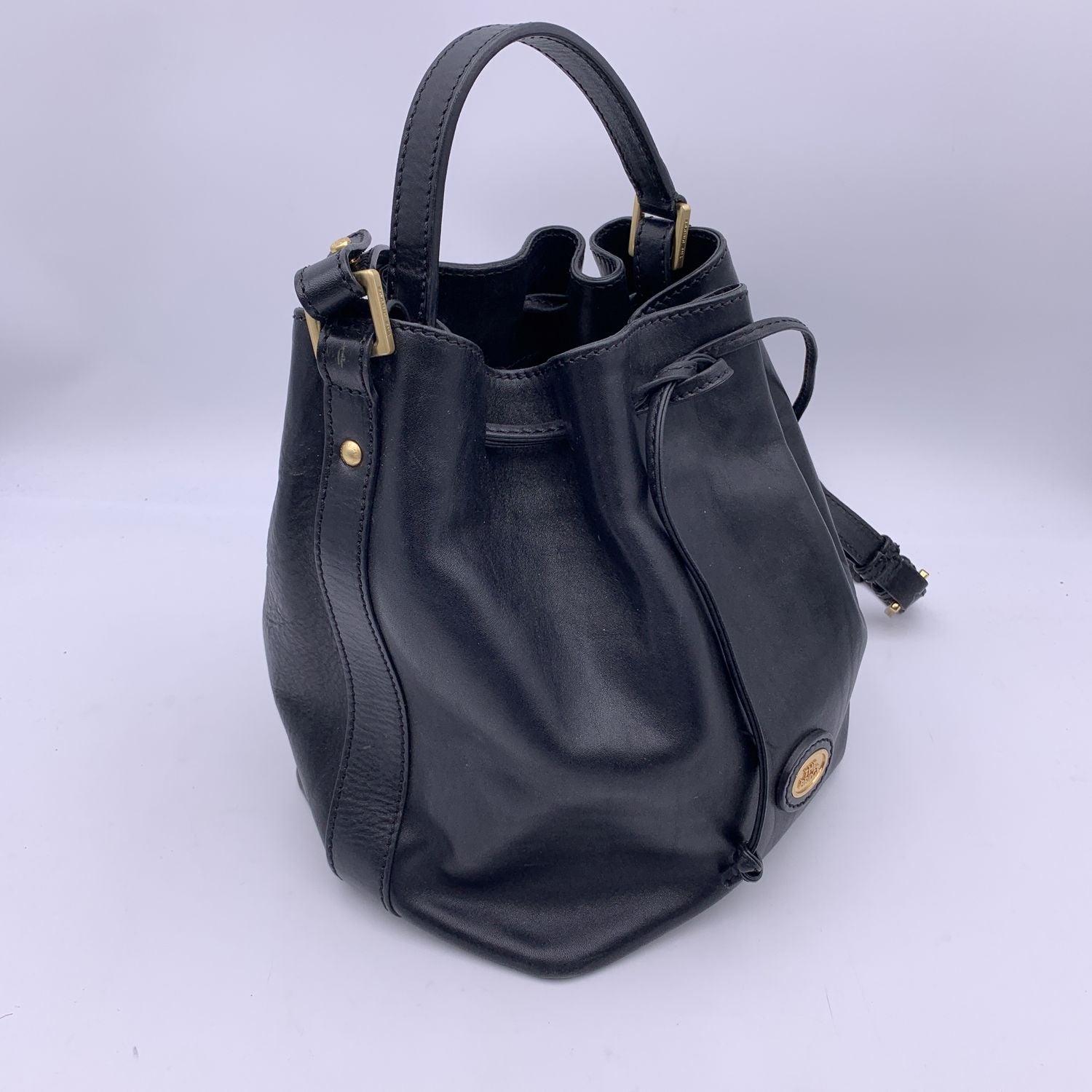 Women's The Bridge Black Leather Bucket Drawstring Shoulder Bag