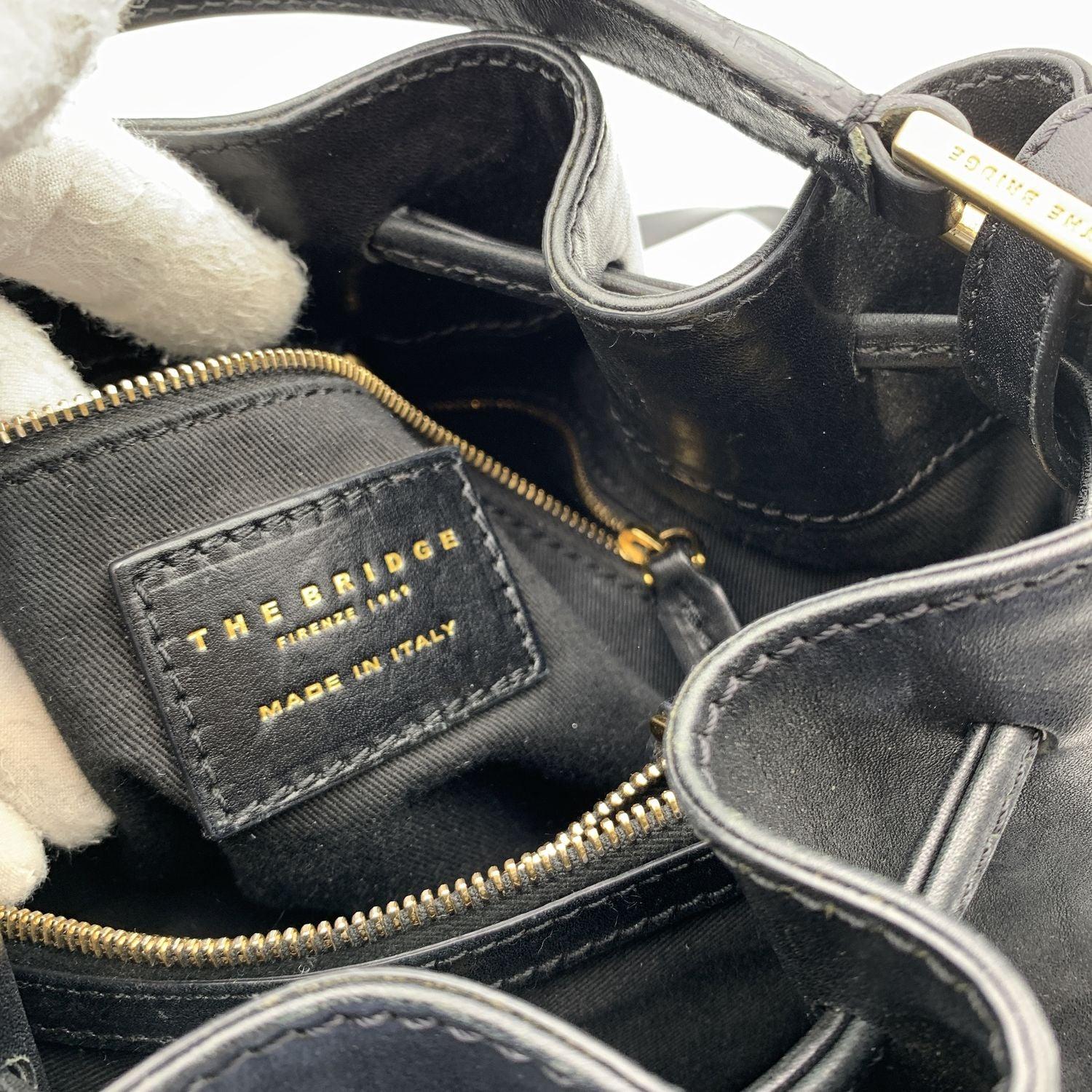 The Bridge Black Leather Bucket Drawstring Shoulder Bag 3