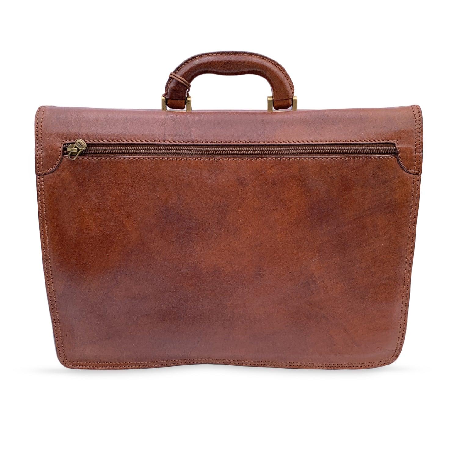 The Bridge Brown Leather Briefcase 3 Gussets Work Business Bag In New Condition In Rome, Rome
