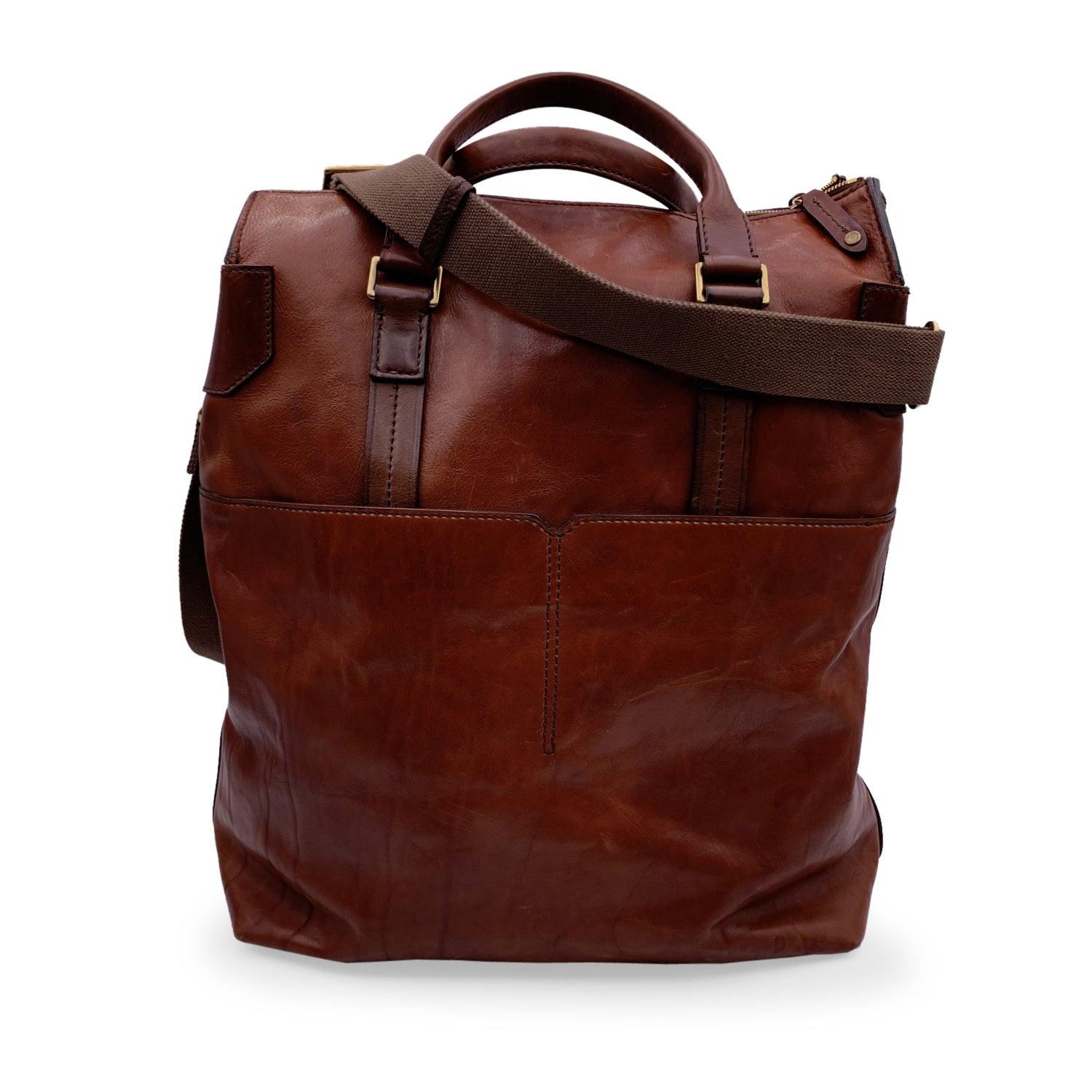 The Bridge Brown Leather Oversized Travel Carry On Shoulder Bag In Good Condition In Rome, Rome