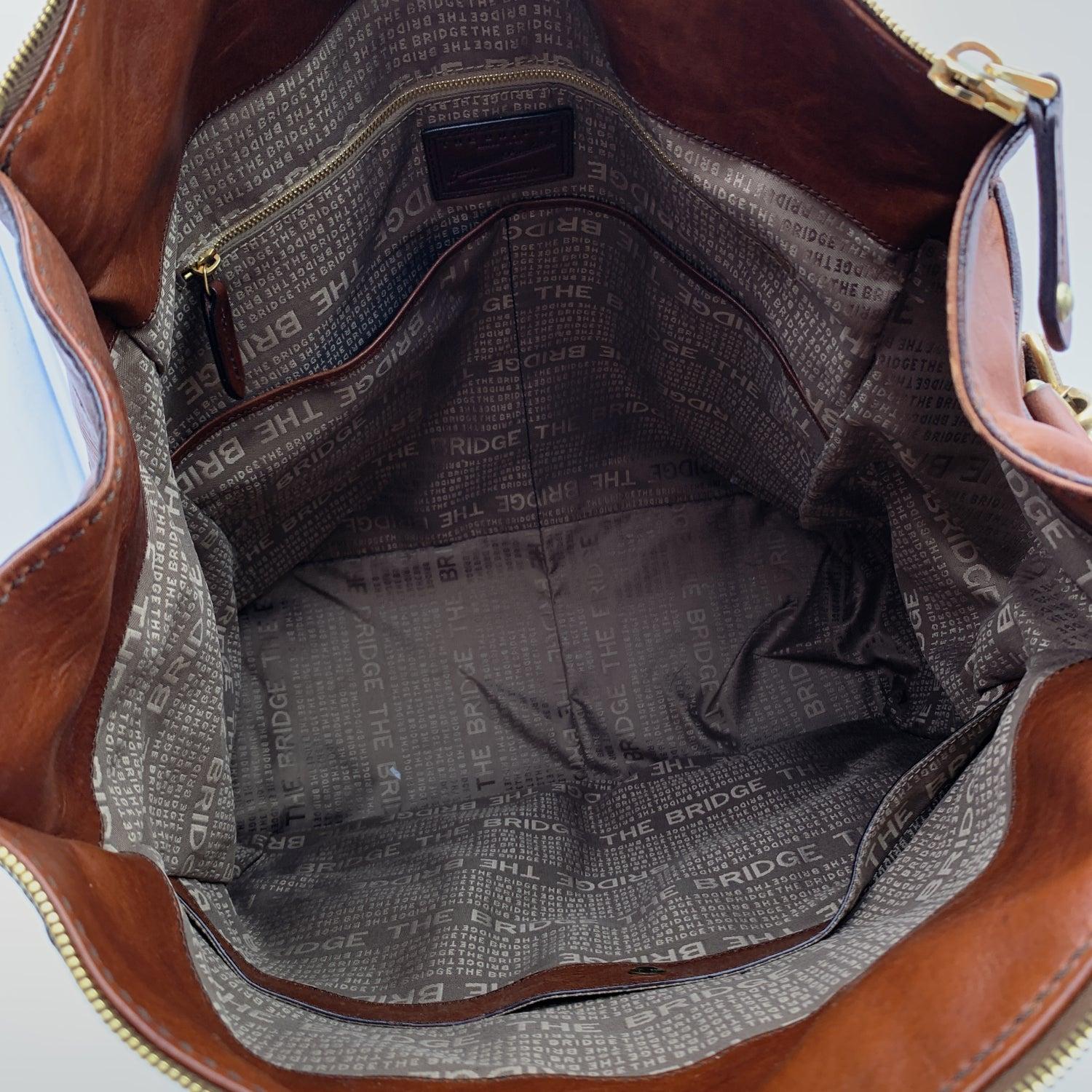 Women's or Men's The Bridge Brown Leather Oversized Travel Carry On Shoulder Bag