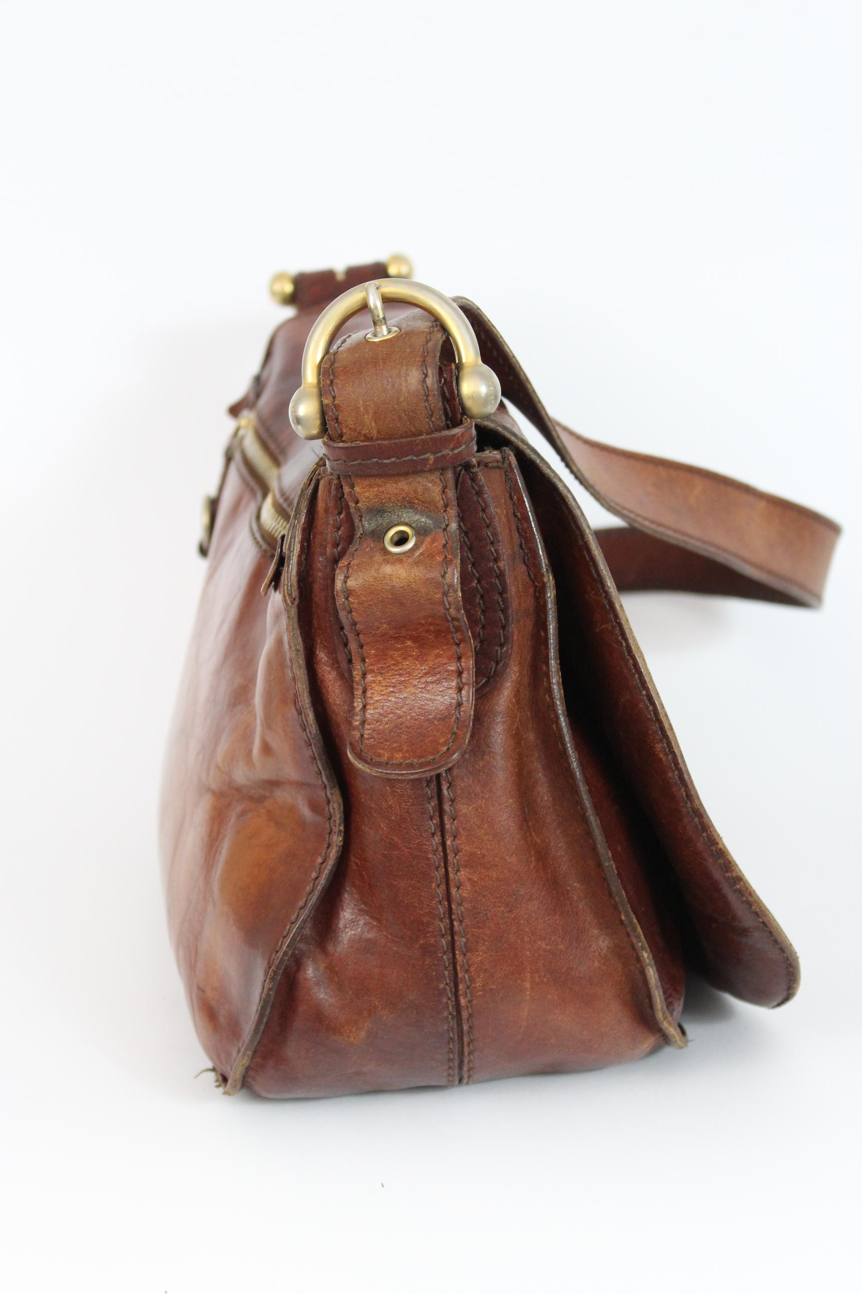 The Bridge Brown Leather Saddle Shoulder Bag In Good Condition In Brindisi, Bt