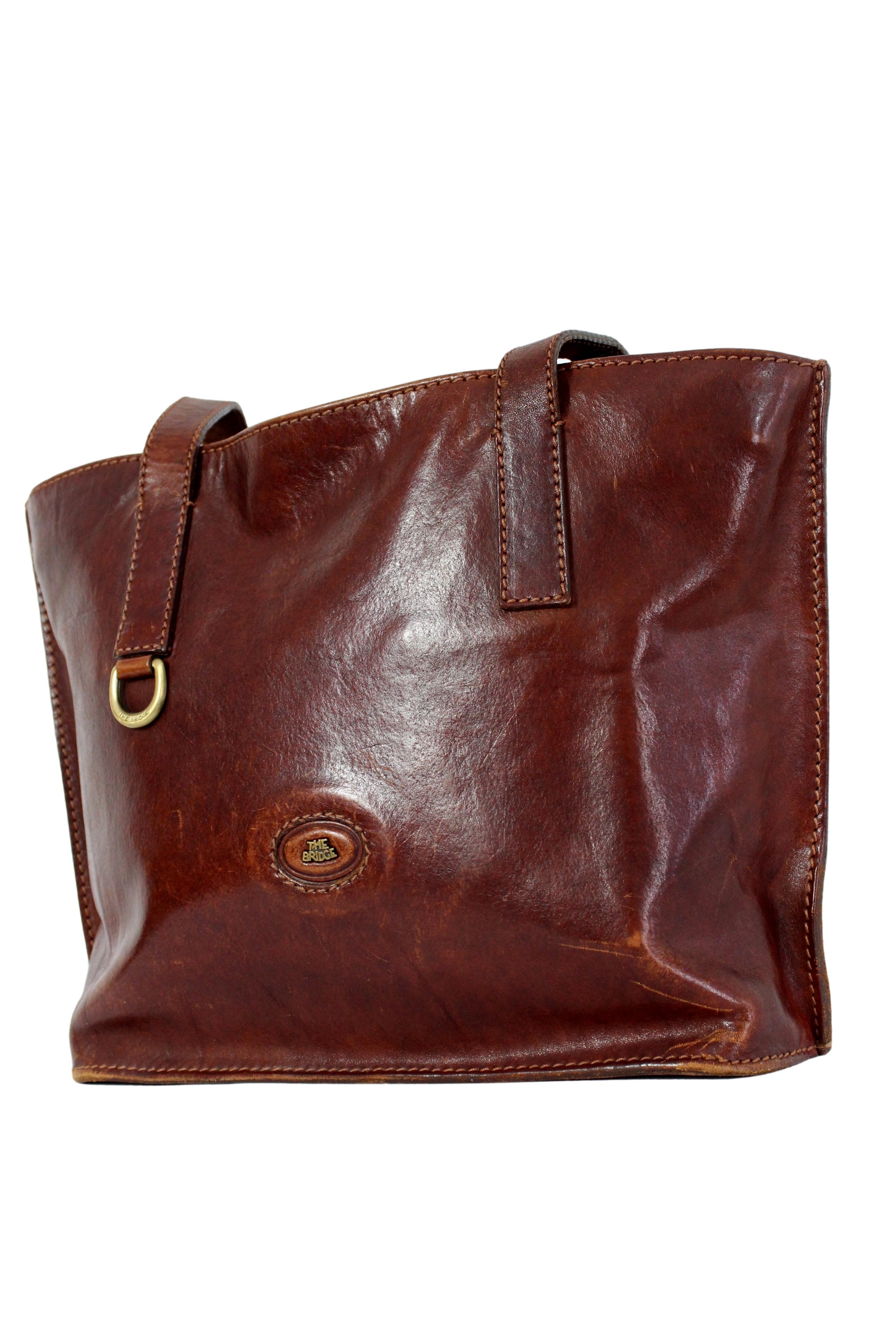 The Bridge Brown Leather Shoulder Shopper Bag In Good Condition In Brindisi, Bt