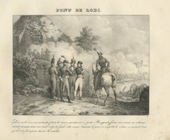 The Bridge of Lodi, Bonaparte's Close Column, Antique Madou Lithograph, 1827