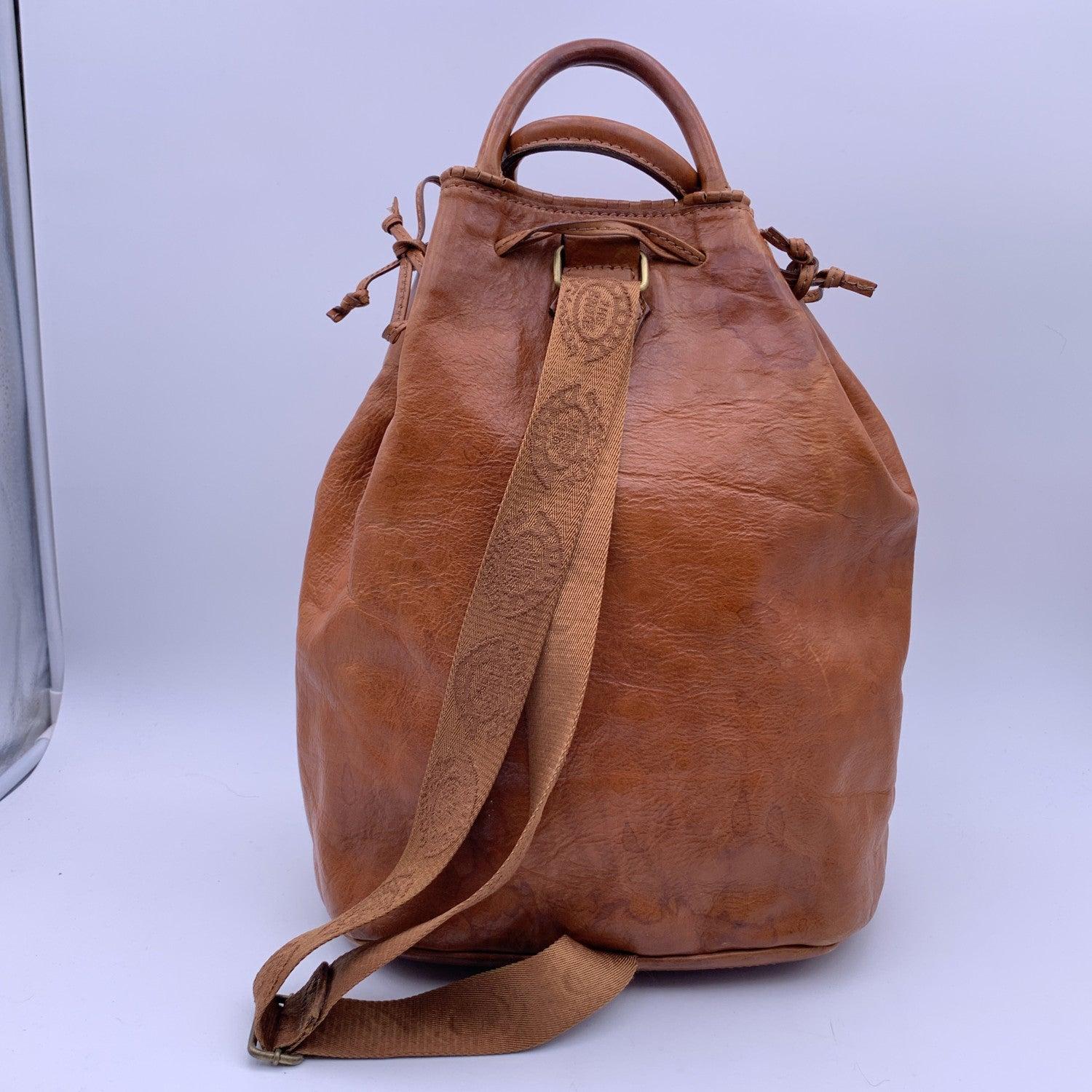 Women's or Men's The Bridge Vintage Brown Leather Backpack Shoulder Bag For Sale