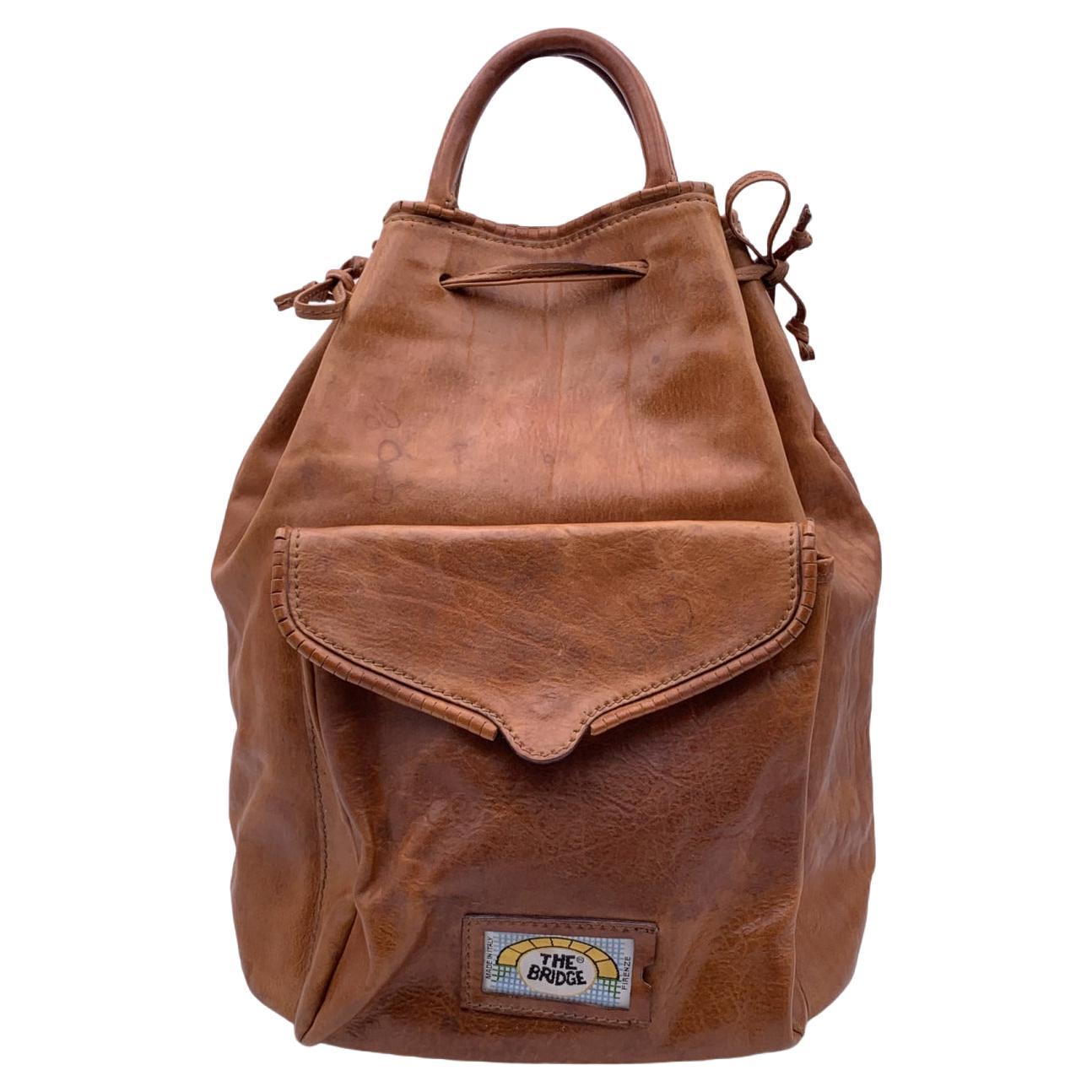 The Bridge Vintage Brown Leather Backpack Shoulder Bag For Sale