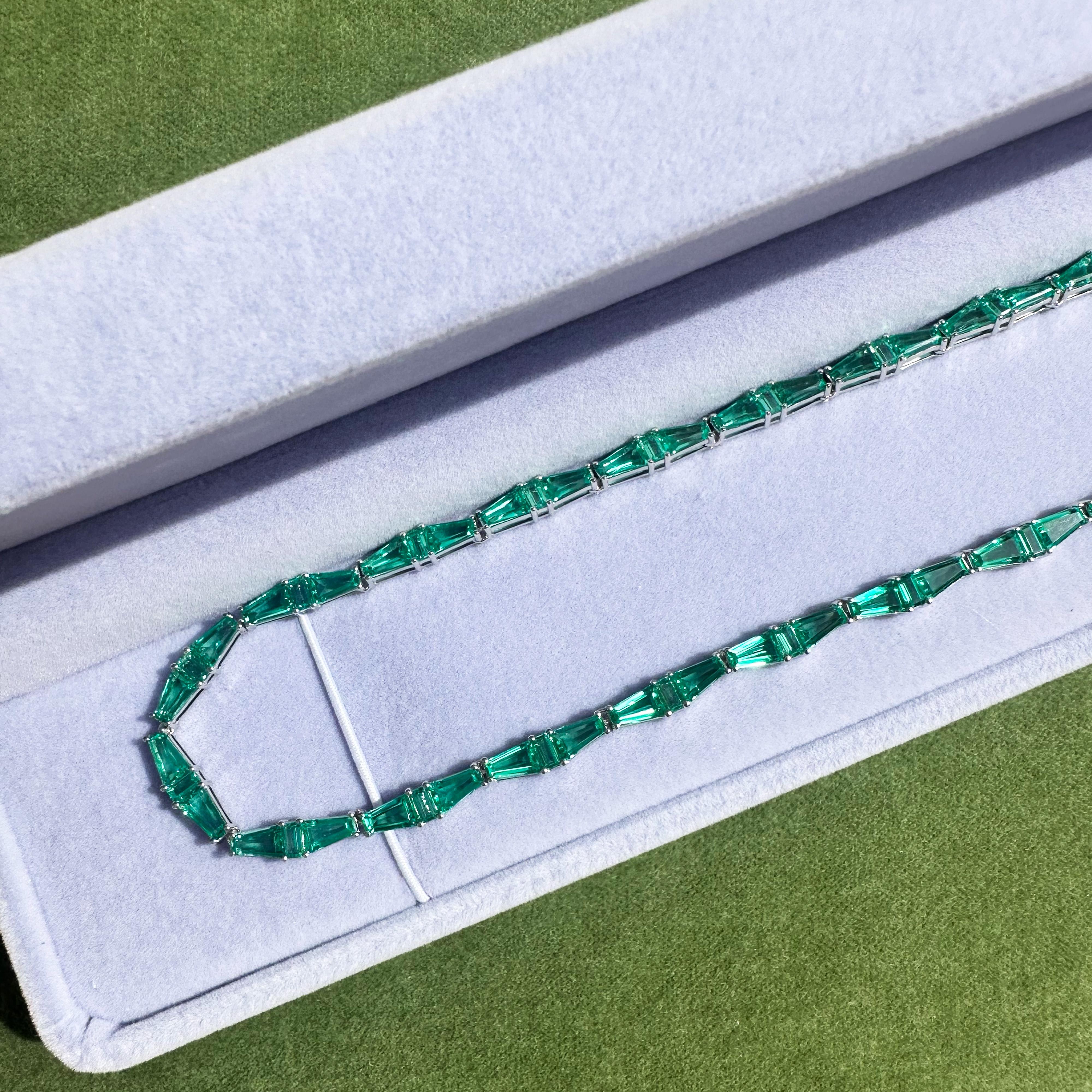 Mixed Cut The Bright Emerald Custom Cut Tapered Baguette Choker, 10kt For Sale