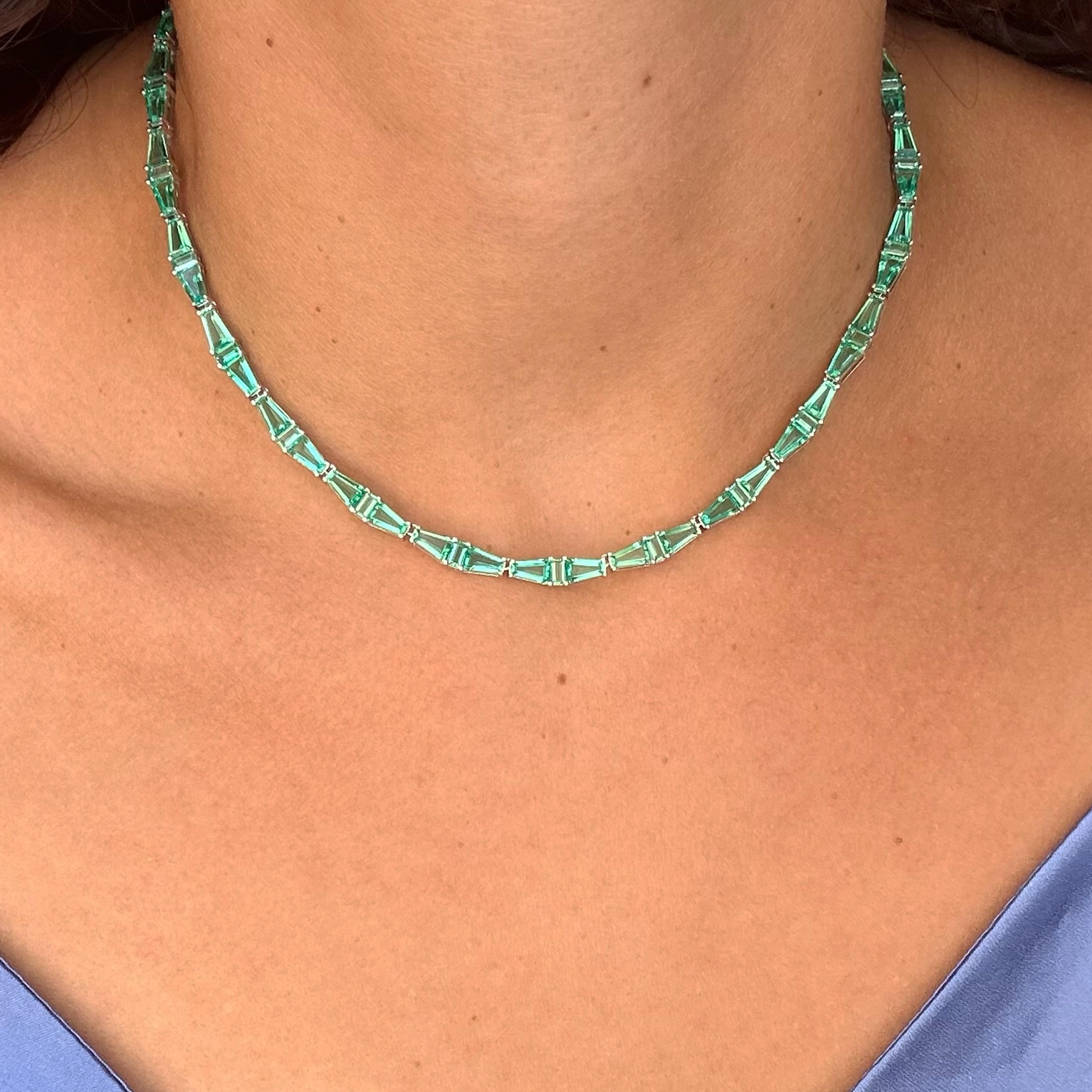 The Bright Emerald Custom Cut Tapered Baguette Choker, 10kt In New Condition For Sale In Stoke-On-Trent, GB