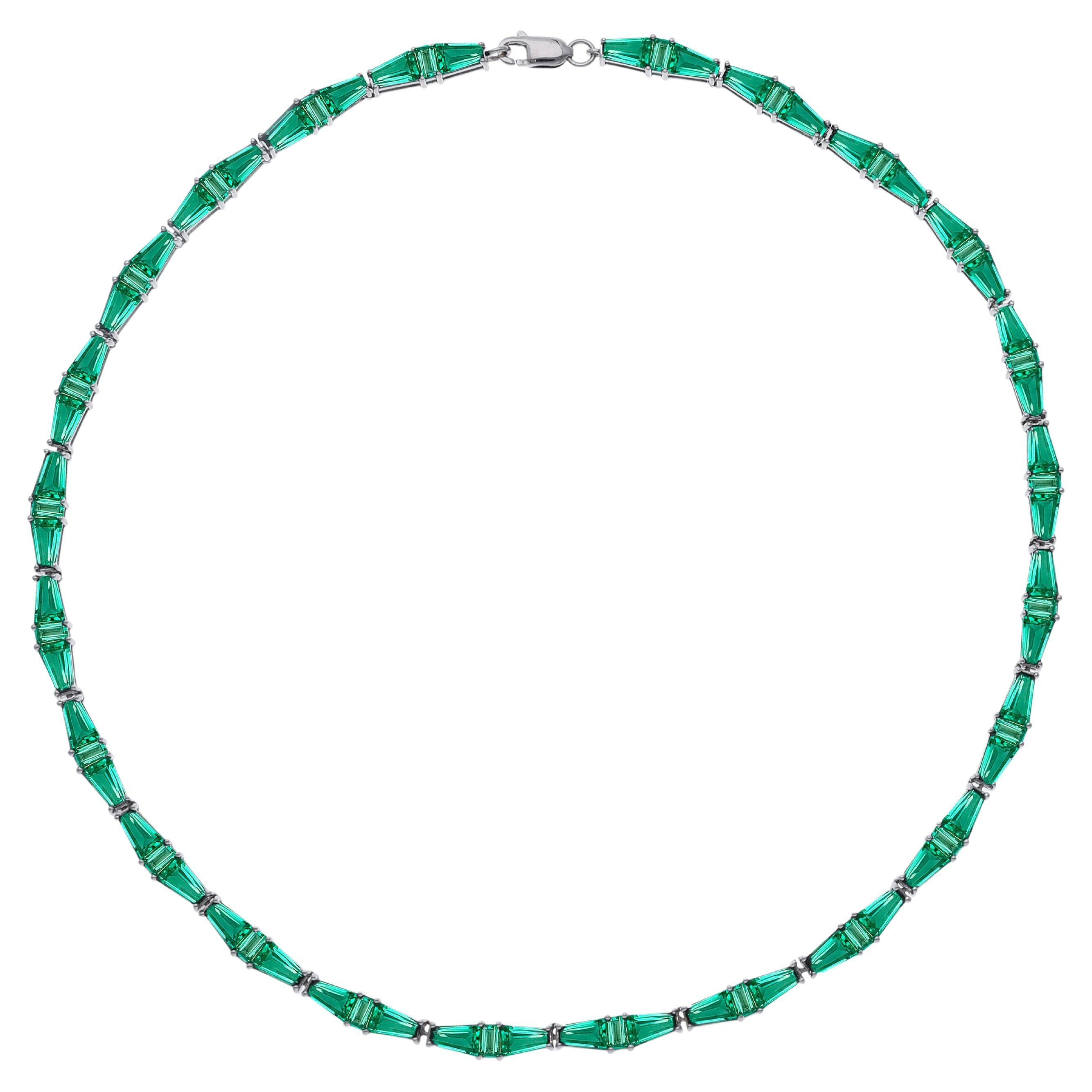 The Bright Emerald Custom Cut Tapered Baguette Choker, 10kt For Sale