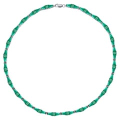 Vintage The Bright Emerald Custom Cut Tapered Baguette Choker, Silver