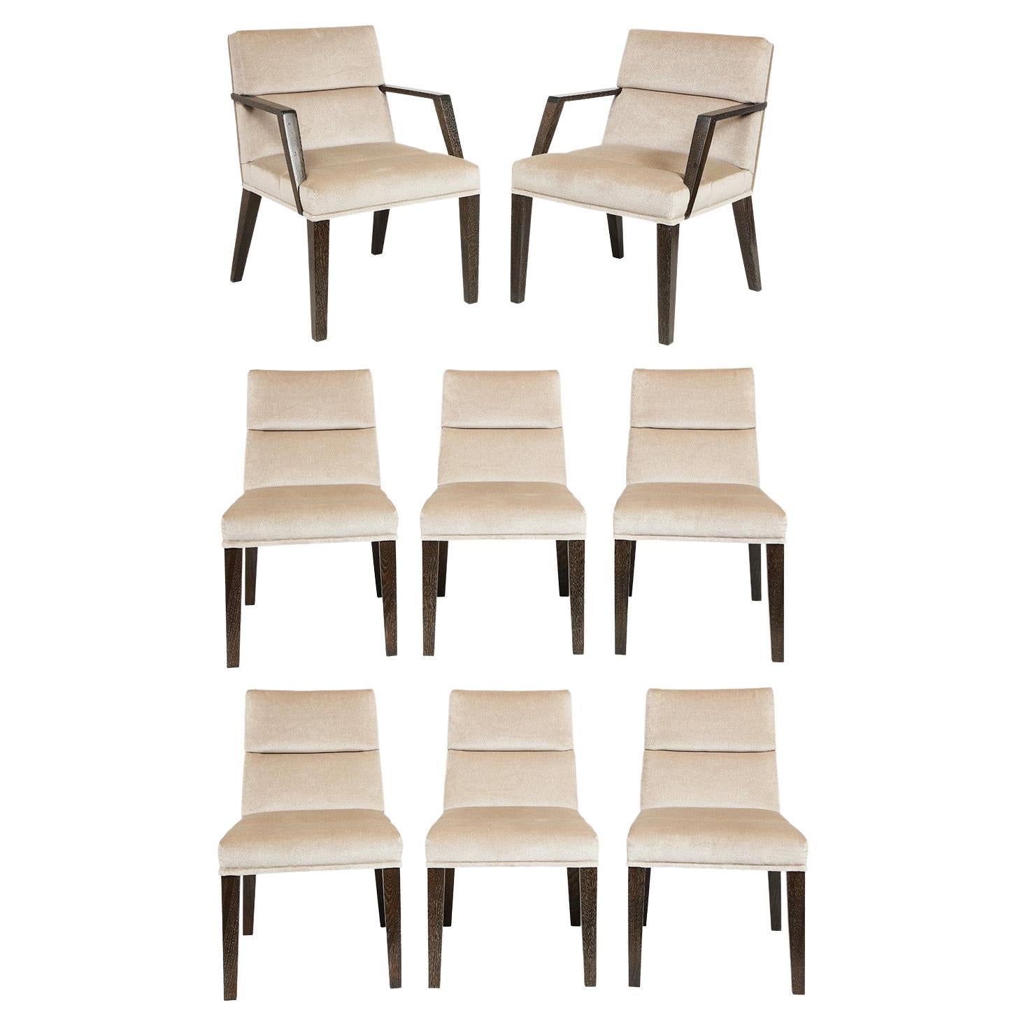 The Bright Group Set of 8 Dining Chairs with Silk Mohair Upholstery 2000s