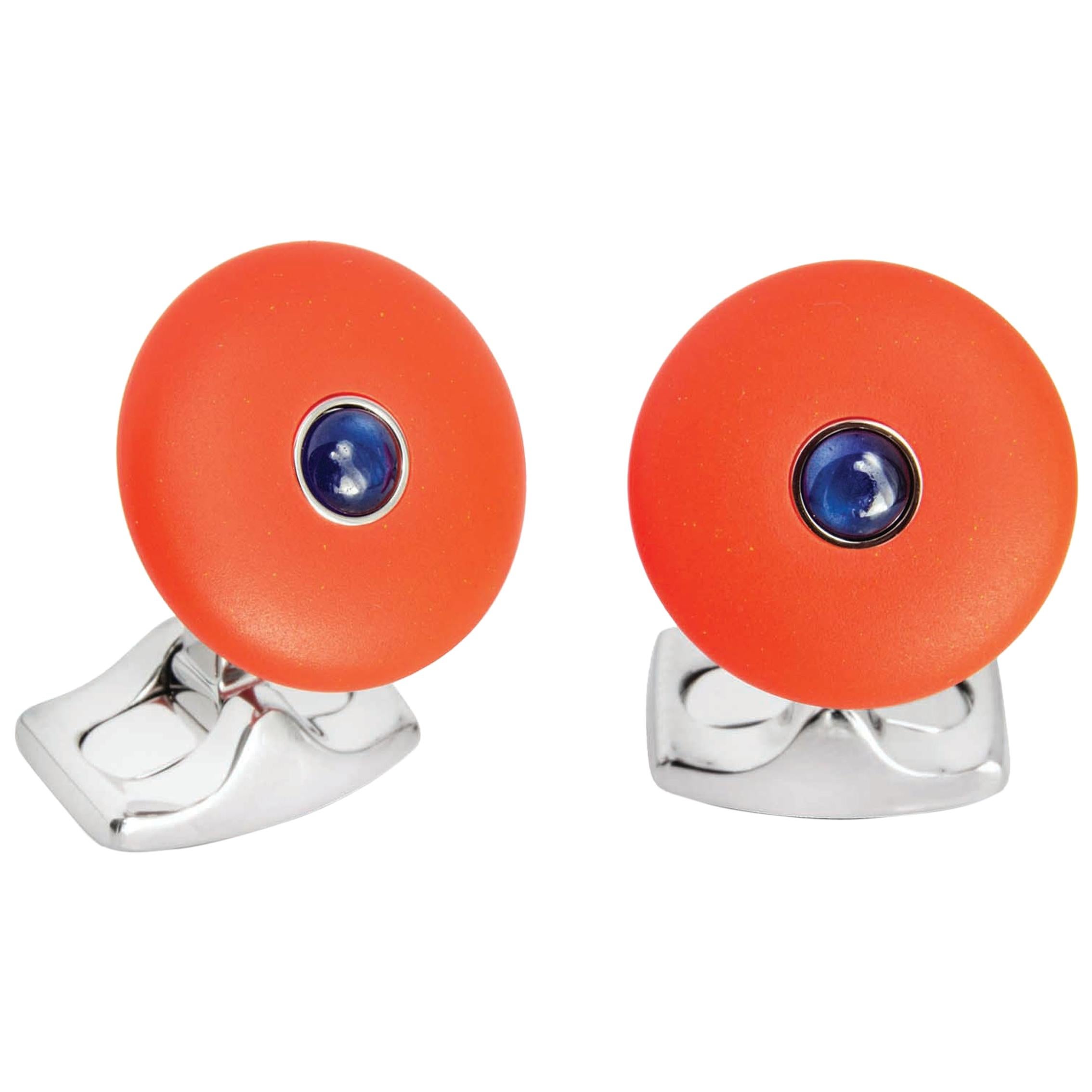 'The Brights' Orange Round Cufflinks with Sapphire Centre
