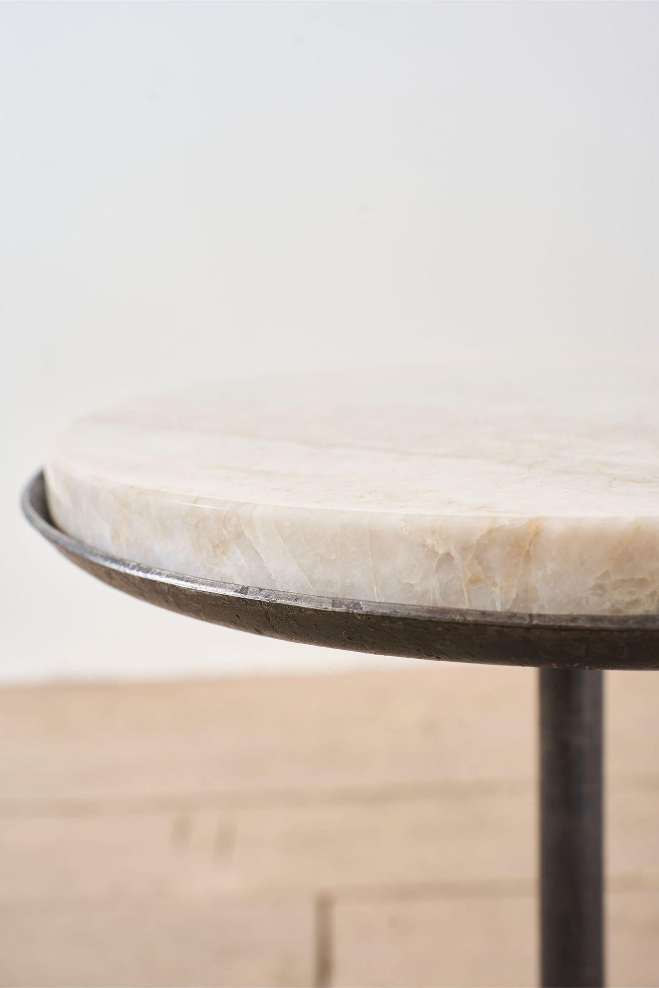 The 'Brokkr' forged steel martini table with quartzite top For Sale 2