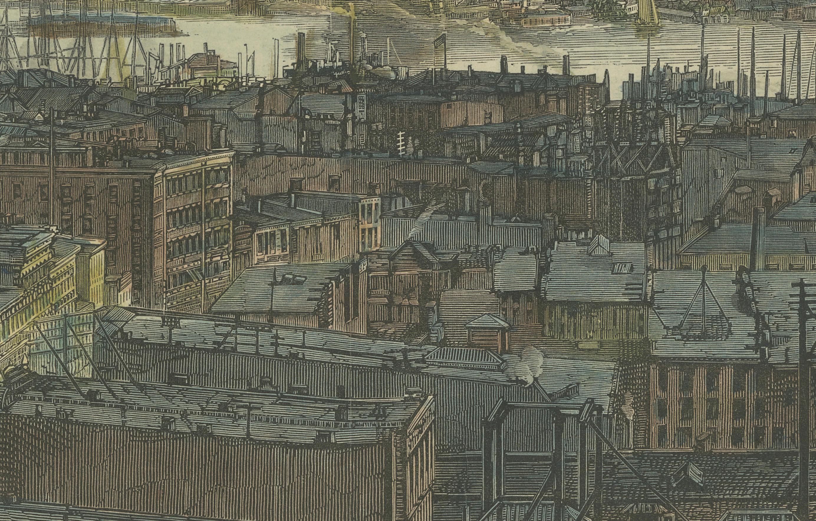 El puente de Brooklyn sobre el río Este, entre Long Island y Nueva York, 1883 Fines del siglo XIX en venta