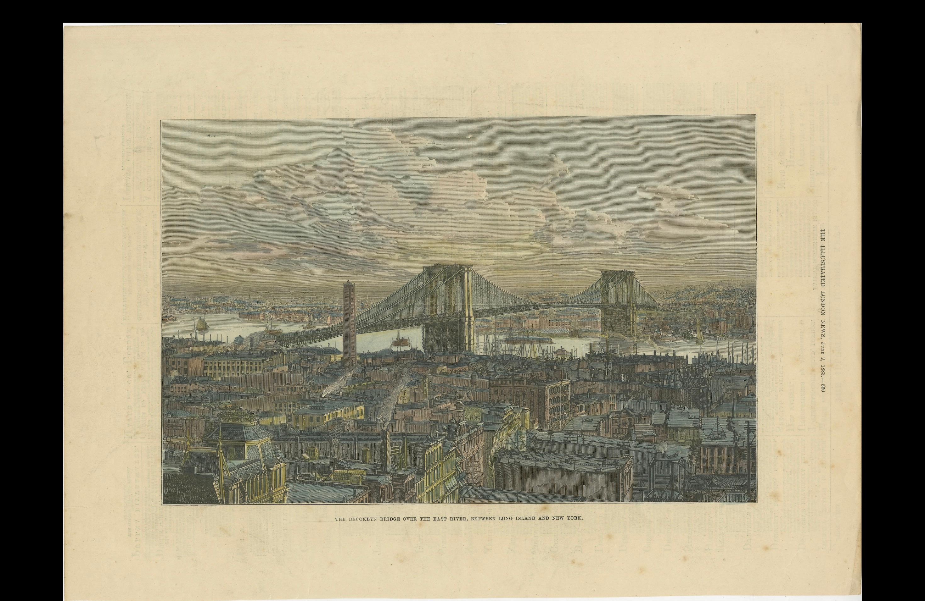 El puente de Brooklyn sobre el río Este, entre Long Island y Nueva York, 1883 en venta 1