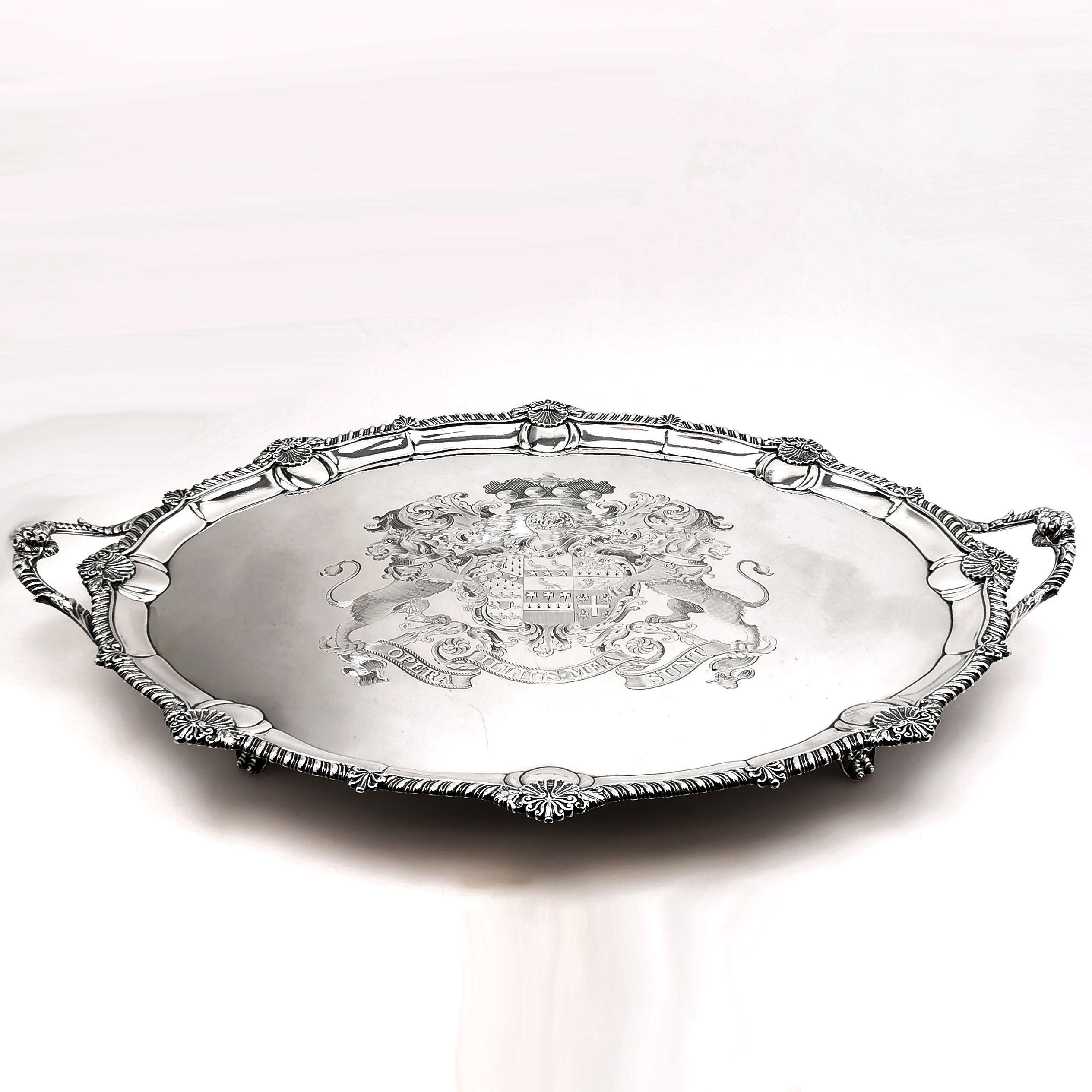 The Brownlow Tray 1809 Very Large Antique Georgian Silver Tray Serving Tea In Good Condition In London, GB