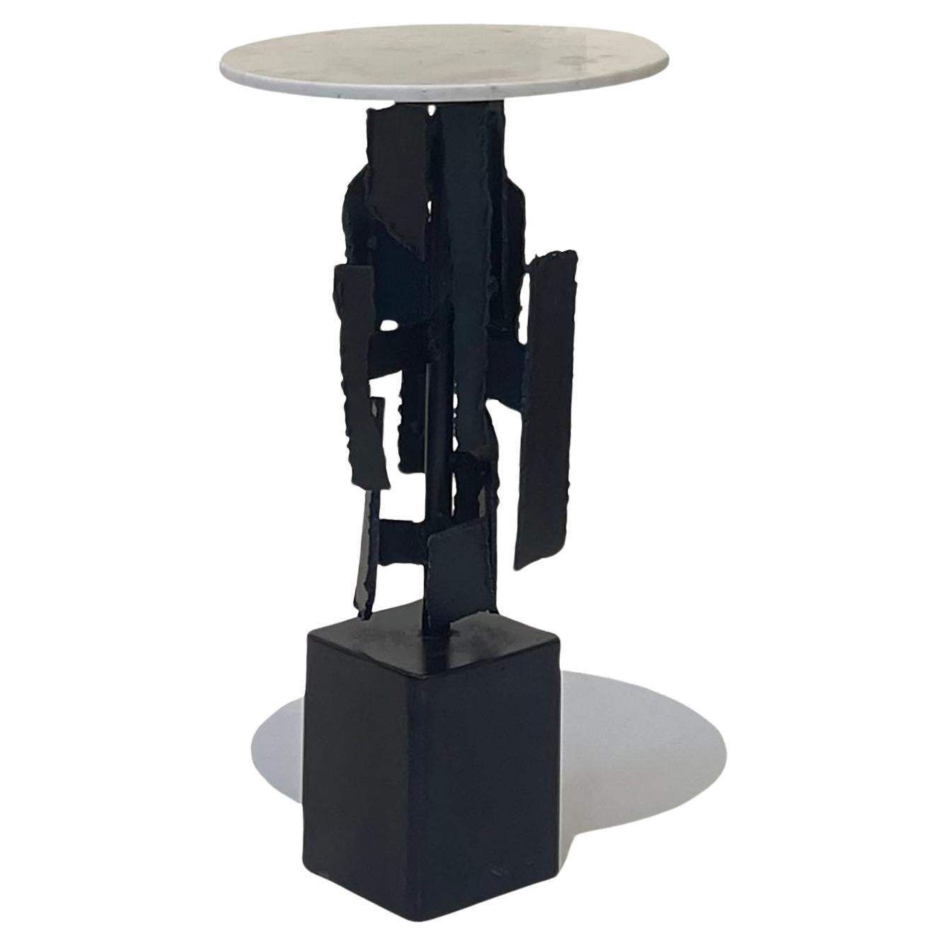The Brut Sculptural Side Table by Morgan Clayhall, Steel and Marble Design