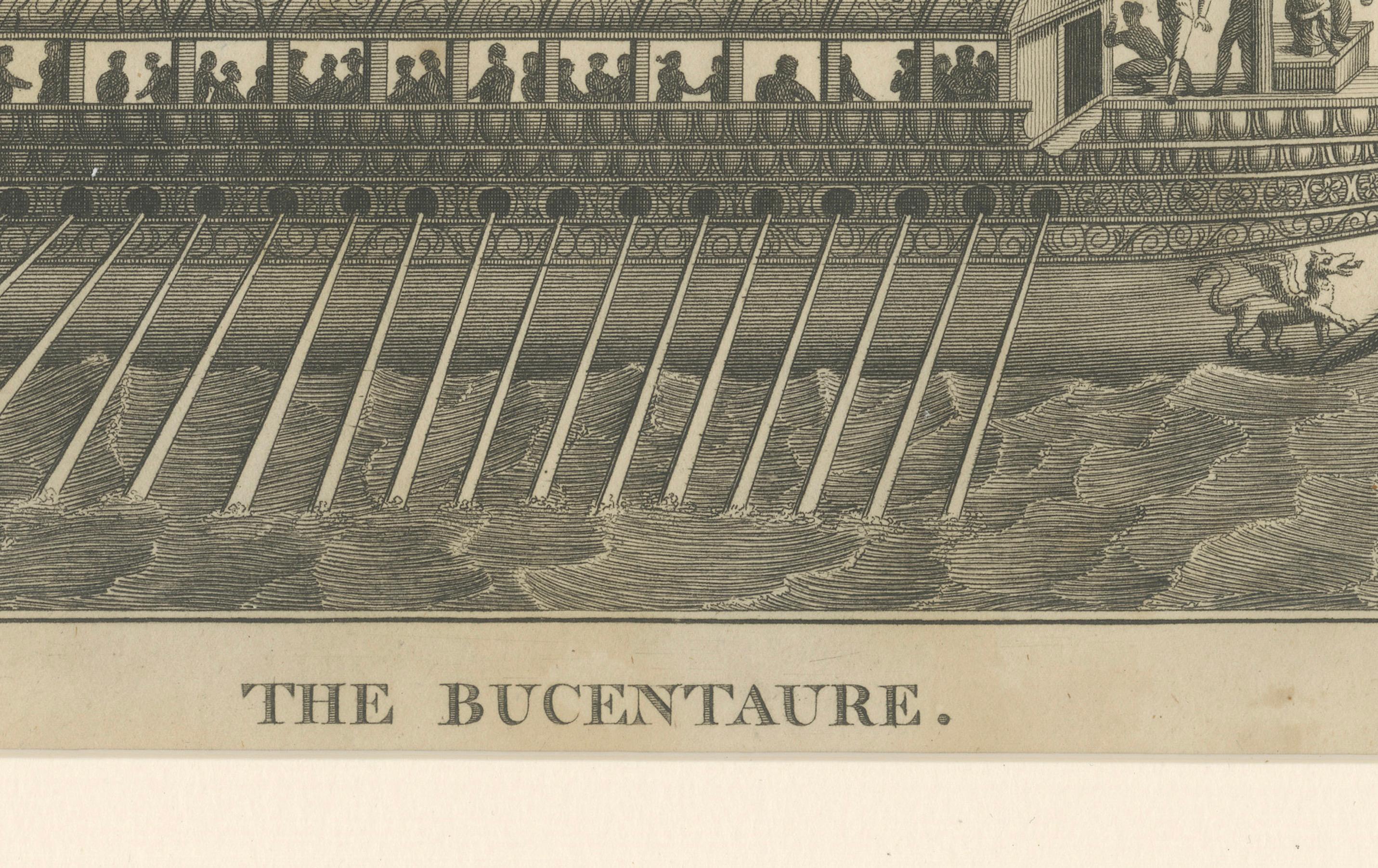 Le Bucentaure - Gravure ancienne de la péniche d'État vénitienne, C.I.C.

Cette gravure ancienne finement détaillée représente le Bucentaure, la grande barge d'apparat des Doges de Venise. Ce vaisseau orné était utilisé pour les 